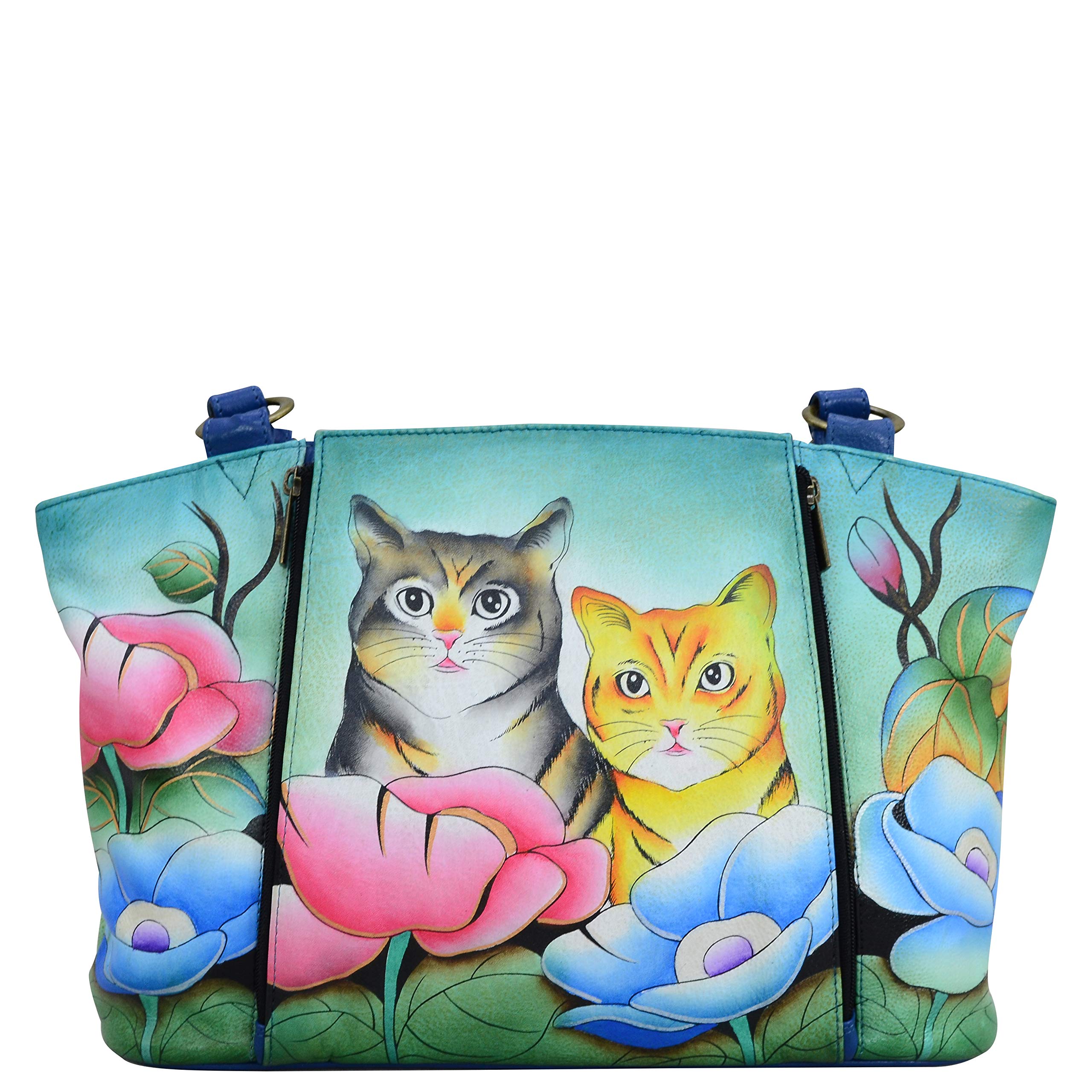 Anuschka Hand-Painted Genuine Leather Women's Organizer Tote Bag - Floral Paisley Denim Design - Perfect for Work, Travel & Everyday Use