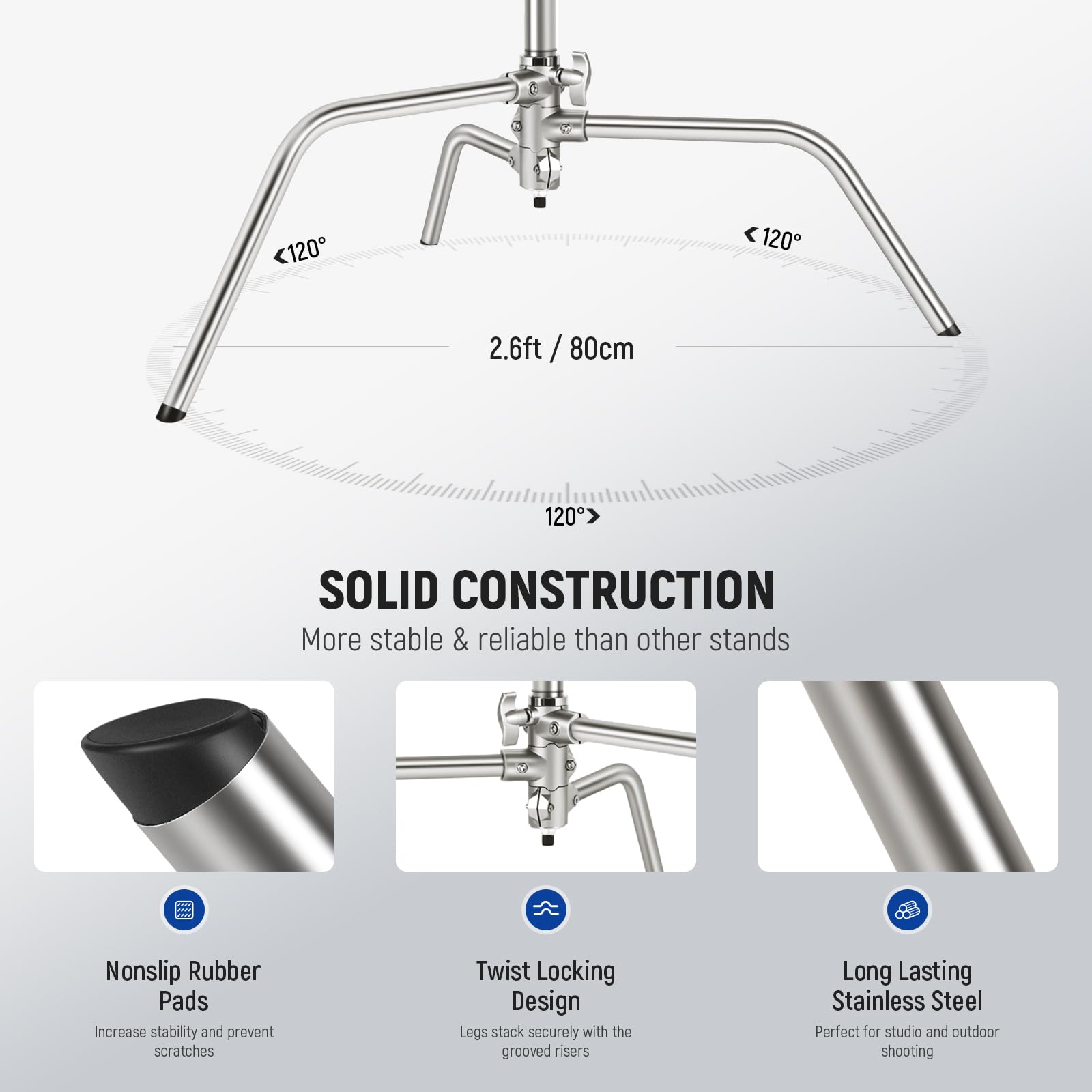 NEEWER Heavy Duty Stainless Steel C Stand with Swivel Casters - Adjustable 43