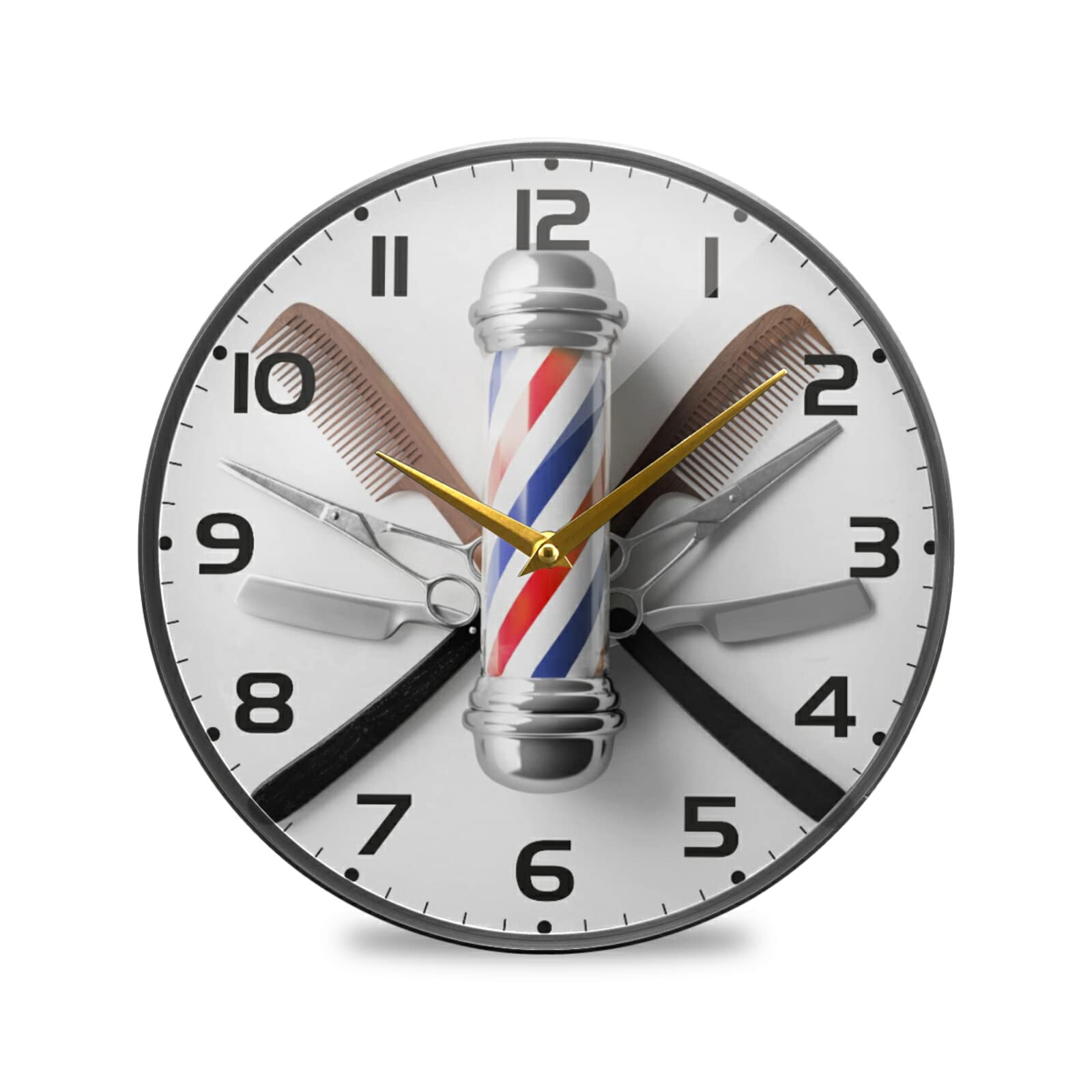 12 Inch Silent Non-Ticking Barber Shop Wall Clock - Large Round Hanging Decorative Clock with Quartz Analog Movement, Battery Operated for Home, Dorm, Office & School | Perfect for Barber Shops, Salons & Vintage Decor