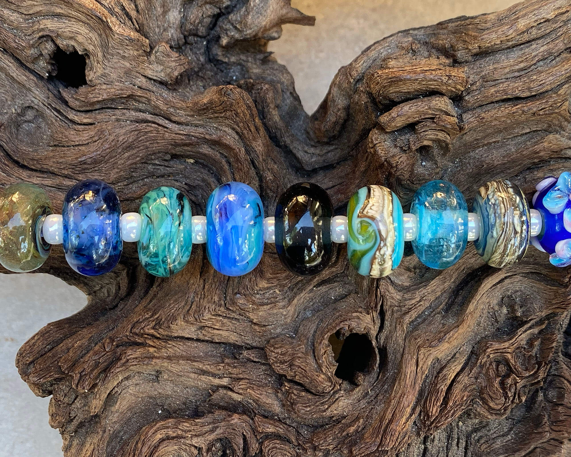 17pcs Blue Lampwork Glass Beads for Jewelry Making - Handmade Orphan Beads Set (SRA) - Perfect for Bracelets, Necklaces & DIY Crafts