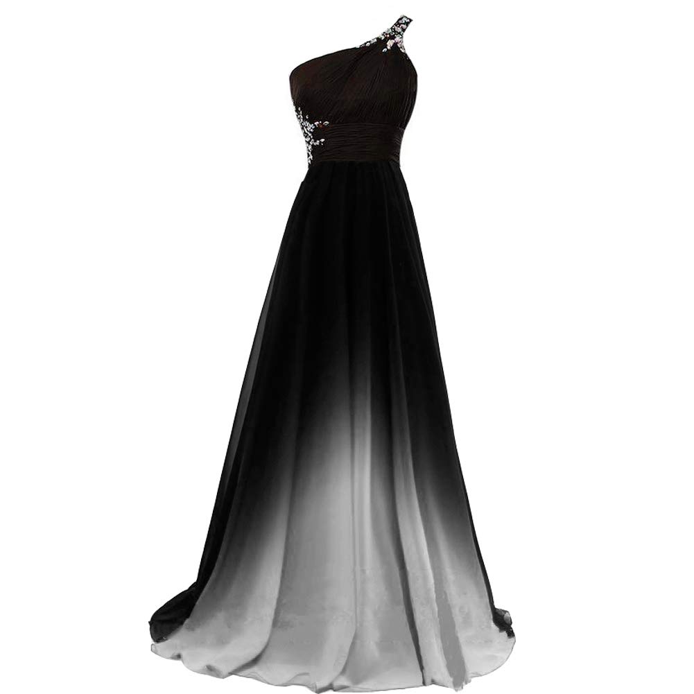 Lemai Women's Beaded Gradient Black Ombre Chiffon Long Prom Evening Dress - Elegant Formal Gown for Homecoming, Wedding Guest, and Special Occasions