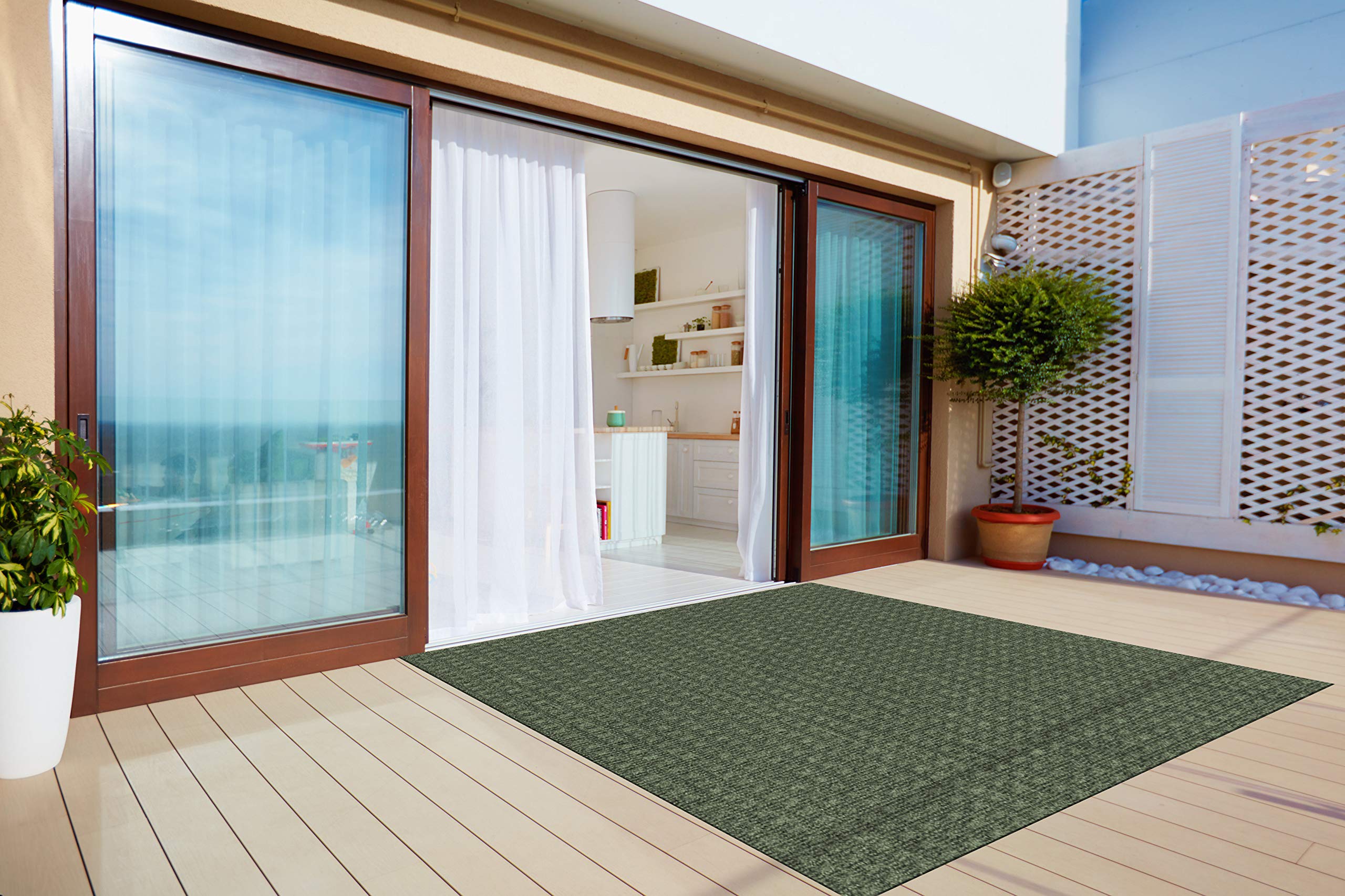 Soft & Durable Interlace Indoor/Outdoor Area Rug - Lightweight, Flexible & Easy to Clean - Olive Green 9'x12' - Perfect for Patio, Deck, Living Room & Dorm