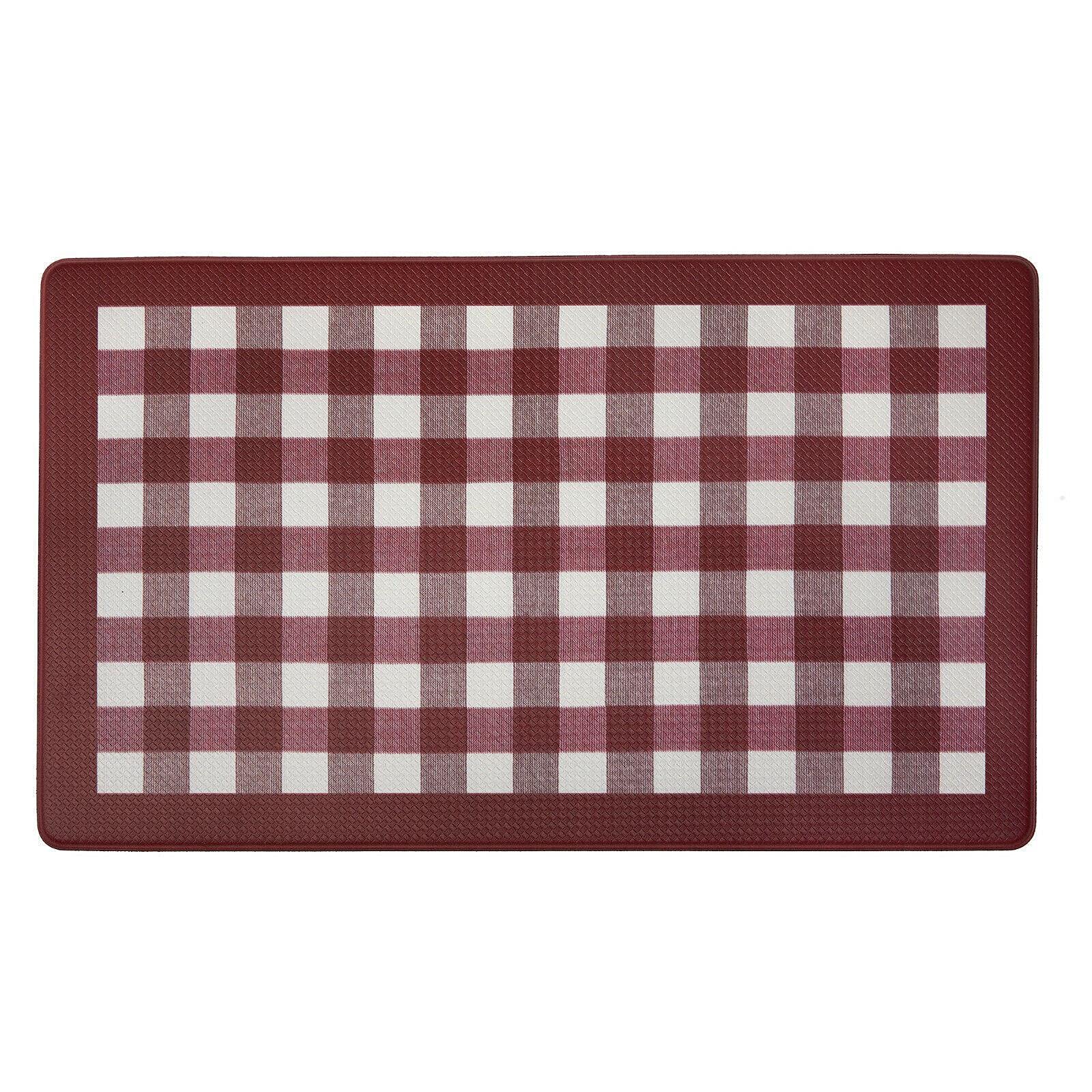 Premium Burgundy Plaid Memory Foam Kitchen Floor Mat 18