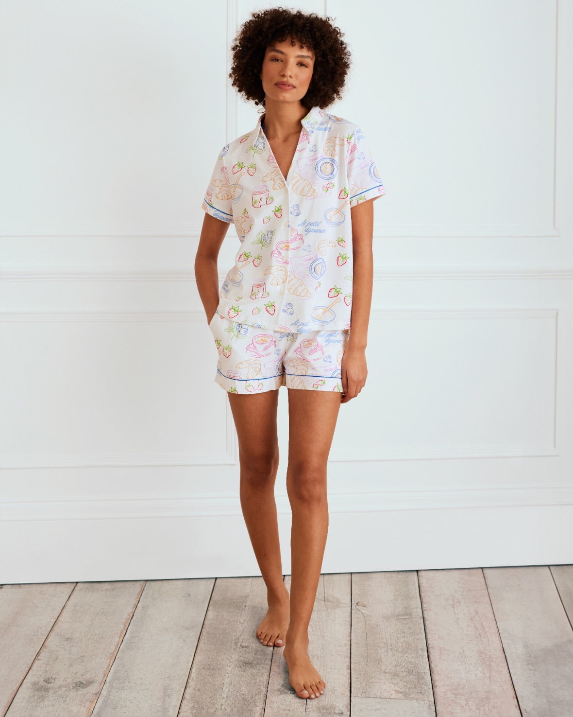 Organic Cotton Breakfast Print Short Pajama Set for Women - Comfortable Sleepwear for Summer & Lounge Wear at Home