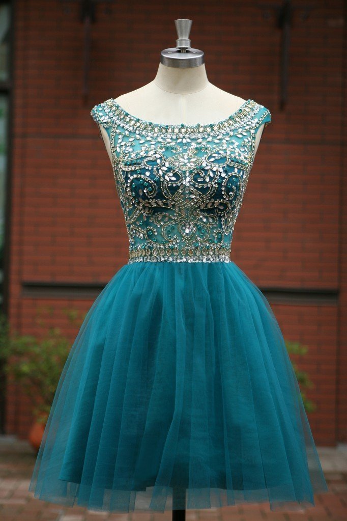Elegant Women's Short High Neck Beaded Tulle Cocktail Dress for Party, Homecoming, Prom, Wedding Guest - Perfect for Evening Events & Special Occasions