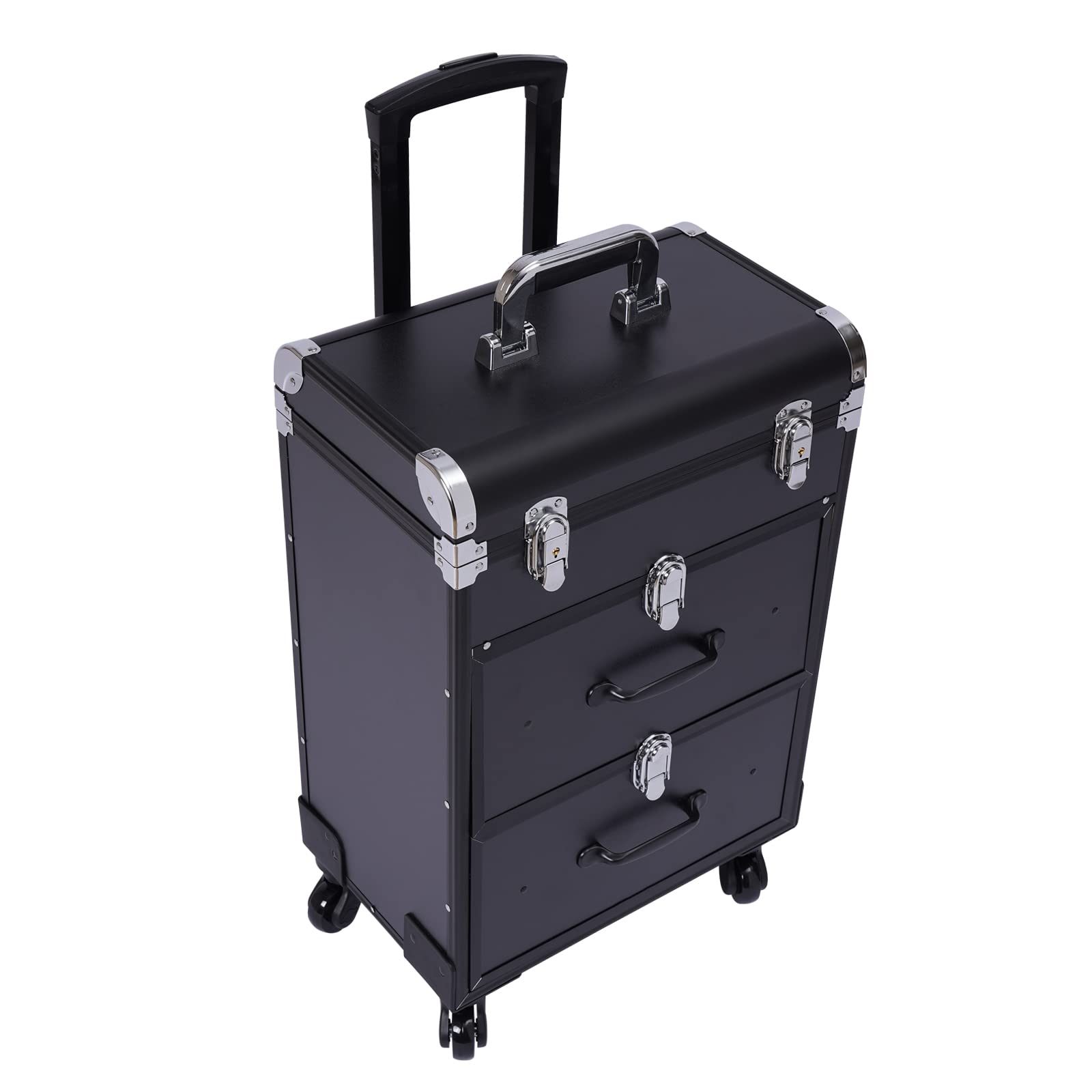 Black 22.8 Inch Spinner Wheel Makeup Suitcase - Travel Cosmetic Organizer with Drawer Storage for Lipstick & Nail Polish | Perfect for Professional Makeup Artists, Salon Stylists & Beauty Travel Accessories | Great for Air Travel, Bridal Makeup Kits & Mobile Beauty Services