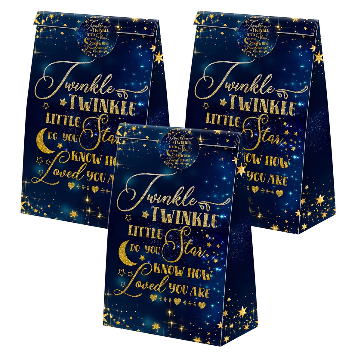 Twinkle Twinkle Little Star Party Favors - 24 Candy Bags with Stickers for Birthday Parties