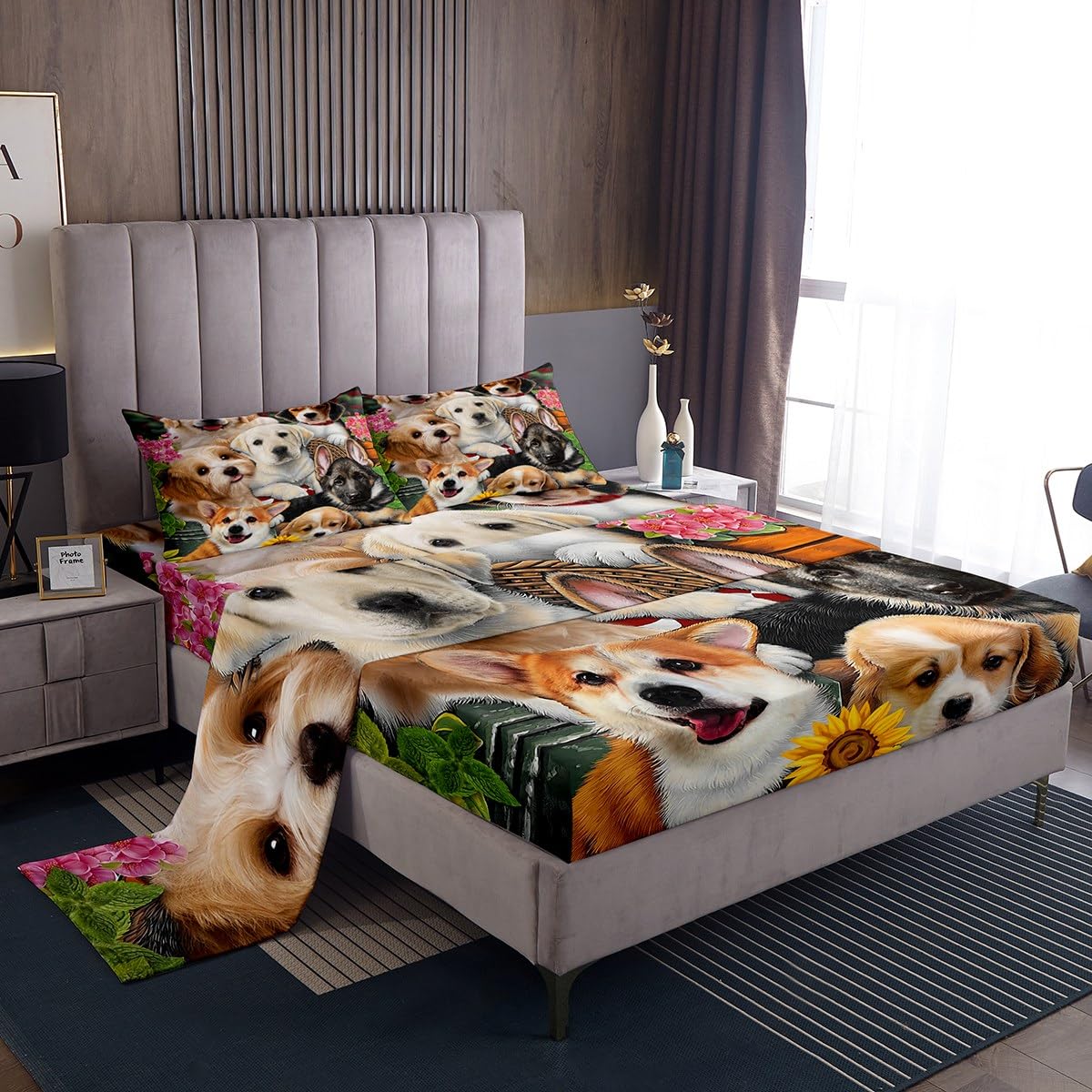 **Cute Kawaii Dog Bed Sheet Set for Kids & Boys - 4PCS Full Size Bedding with Puppy, Pug & German Shepherd Prints - Soft & Comfortable Room Decor for Toddler Bedrooms, Sleepovers & Themed Kids' Rooms**