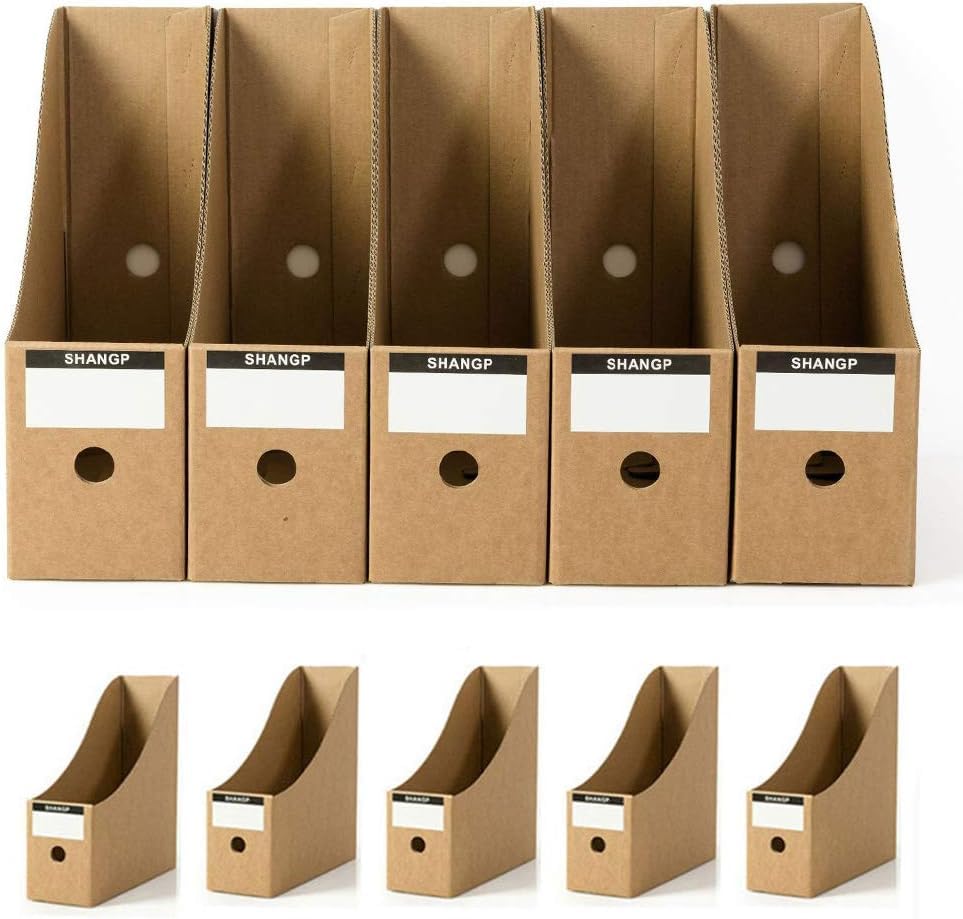 5-Pack Kraft Paper Magazine Rack & File Organizer - Natural Foldable Notepad Holder (10 x 3.5 x 10.6 Inches) - Perfect for Office, Home Desk & Classroom Organization