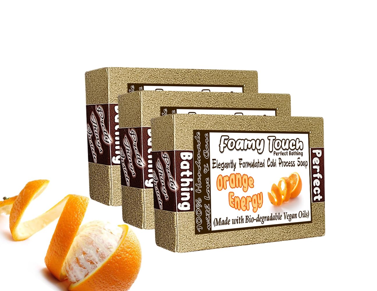 ORANGE Skin Nourishing SOAP - SWEET ORANGE - Cold Processed Organic Soap with Virgin Oils for Face & Body - Handmade, Biodegradable, Natural Clay Stained - 3 Pack - Perfect for Dry Skin Care & Eco-Friendly Bathing