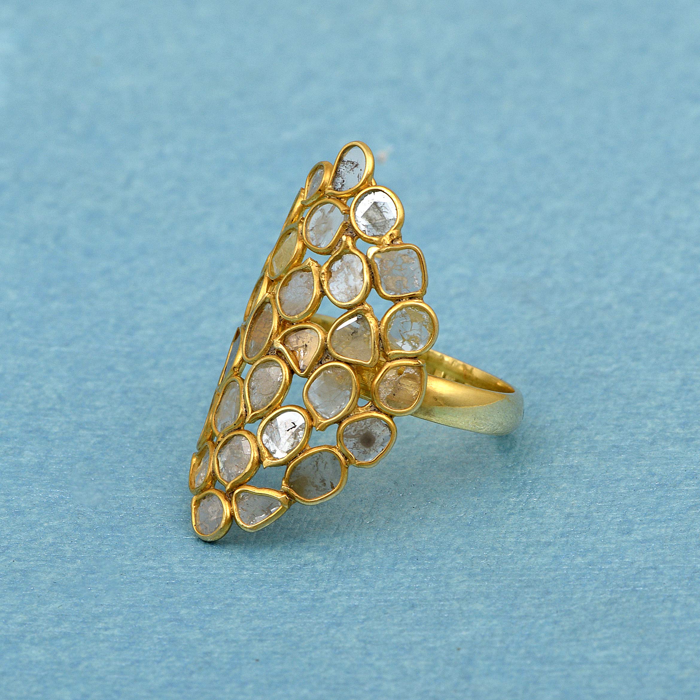 2.00 CTW Natural Uncut Diamond Polki Handmade Cluster Ring - 925 Sterling Silver 14K Gold Vermeil Bridal Jewelry | Perfect for Weddings, Engagements & Special Occasions