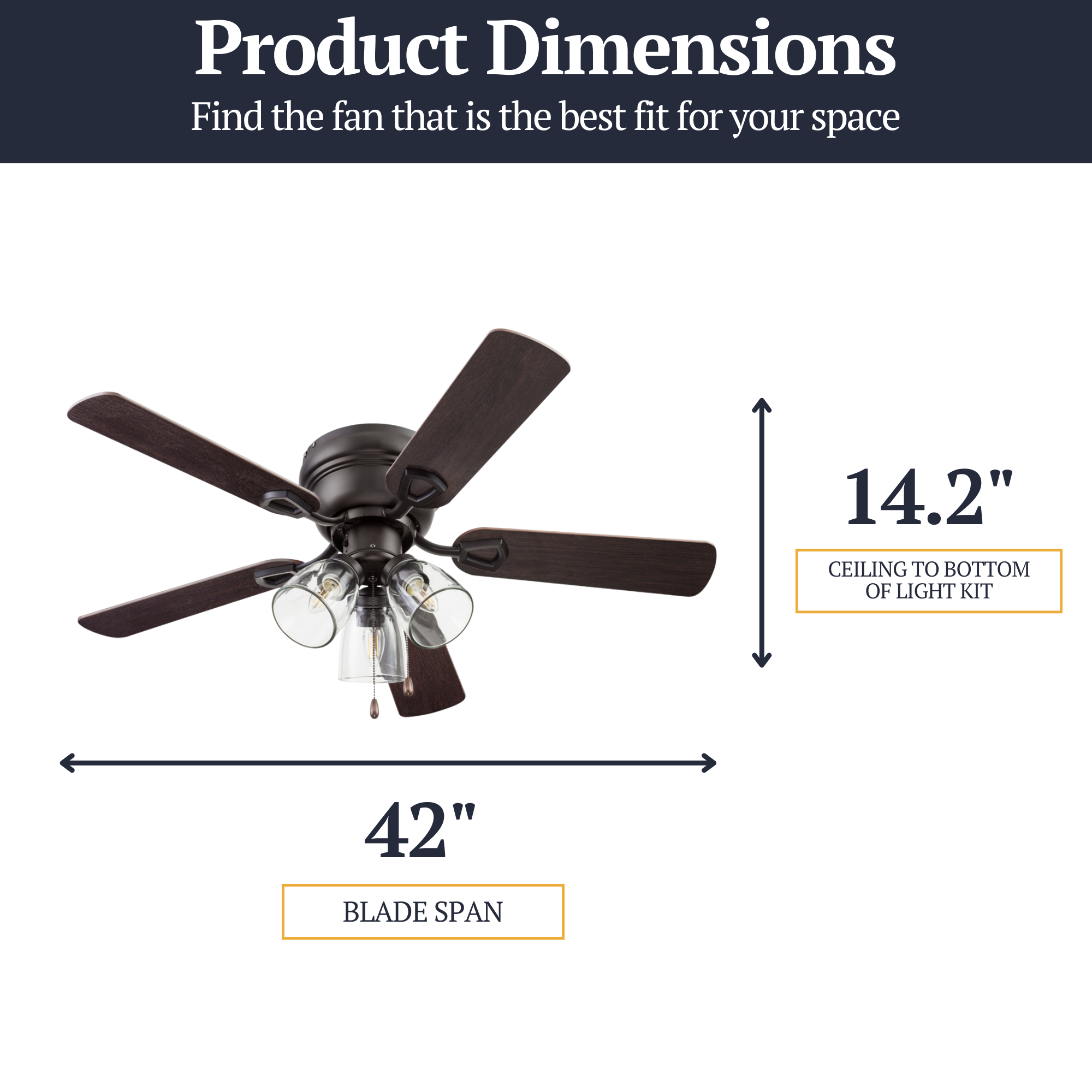 42 Inch Renton Ceiling Fan with Espresso Bronze Finish & Pull Chain - Modern Indoor Cooling for Living Room, Bedroom, and Office