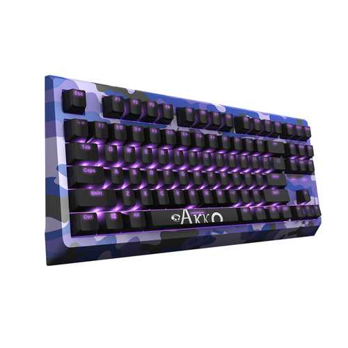 Akko AKC87 CAMO 87-Key NKRO USB Wired Mechanical Gaming Keyboard with Purple Backlit - Perfect for PC Gaming, Typing & Office Work