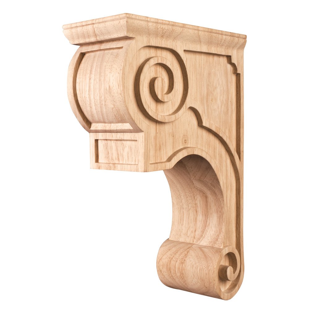 Hand Carved Scrolled Wood Corbel - Cherry Wood Decorative Bracket for Home & Cabinets - Perfect for Kitchen, Bathroom, Bookshelf & Furniture Support