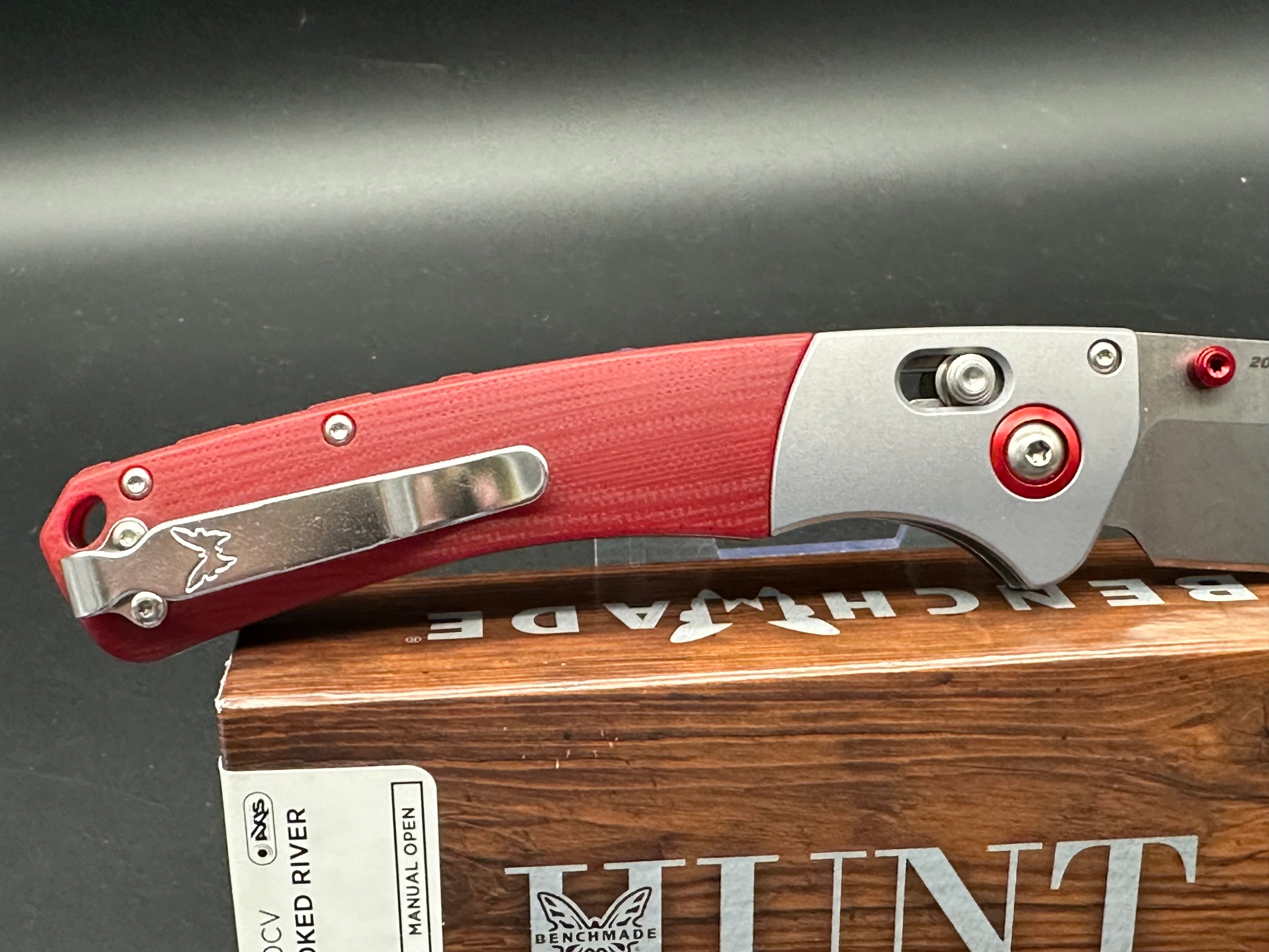 Benchmade Crooked River Custom Folding Knife - Red G10 Handle & 20CV Steel Blade | Hunting, Camping & Outdoor EDC Knife