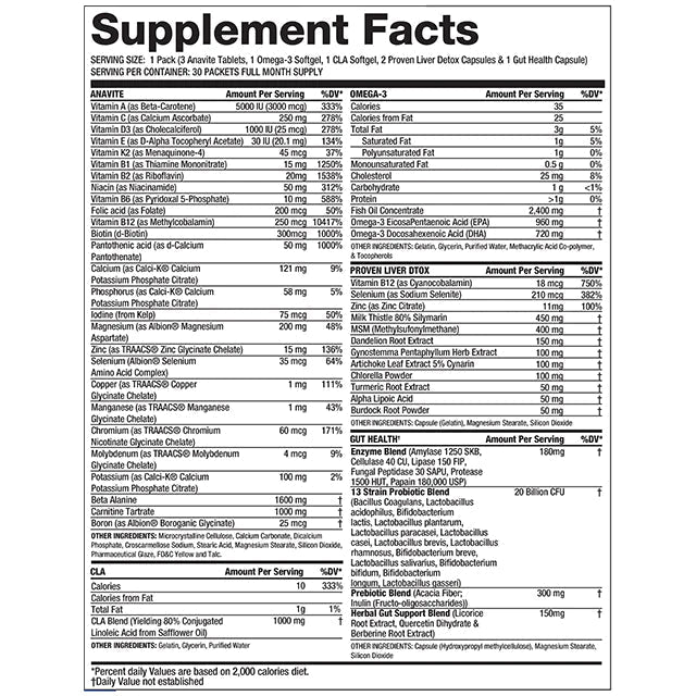 Gaspari Nutrition Anavite Multivitamin Pack - Premium Daily Multivitamin for Men & Women - Supports Energy, Immunity & Recovery - Ideal for Athletes, Fitness & Active Lifestyle