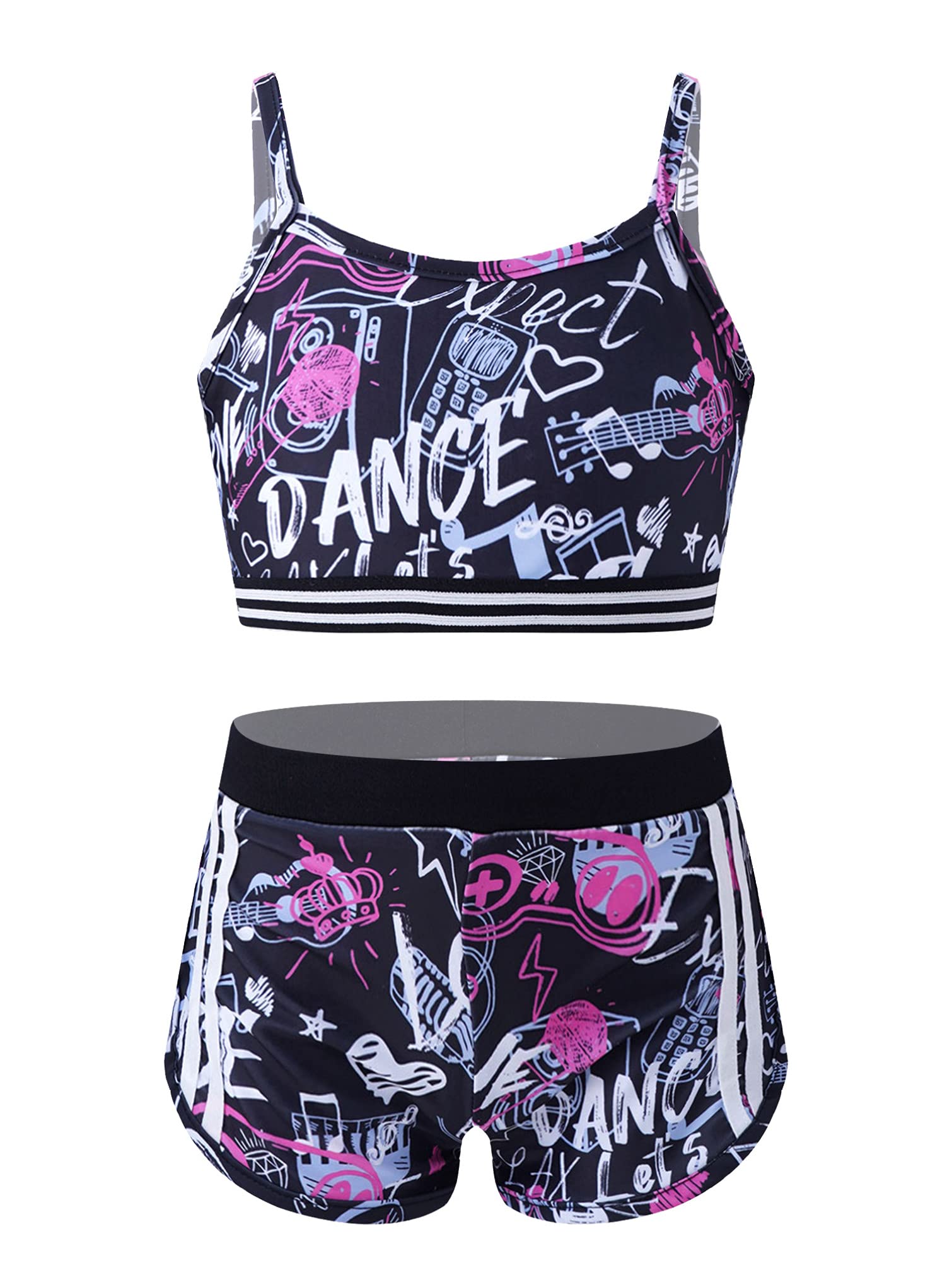 TiaoBug Girls 2-Piece Swimsuit & Activewear Set - Crop Top & Shorts for Swimming, Dance, Sports, Gym, Yoga & Workout | Perfect for Beach, Pool & Summer Activities