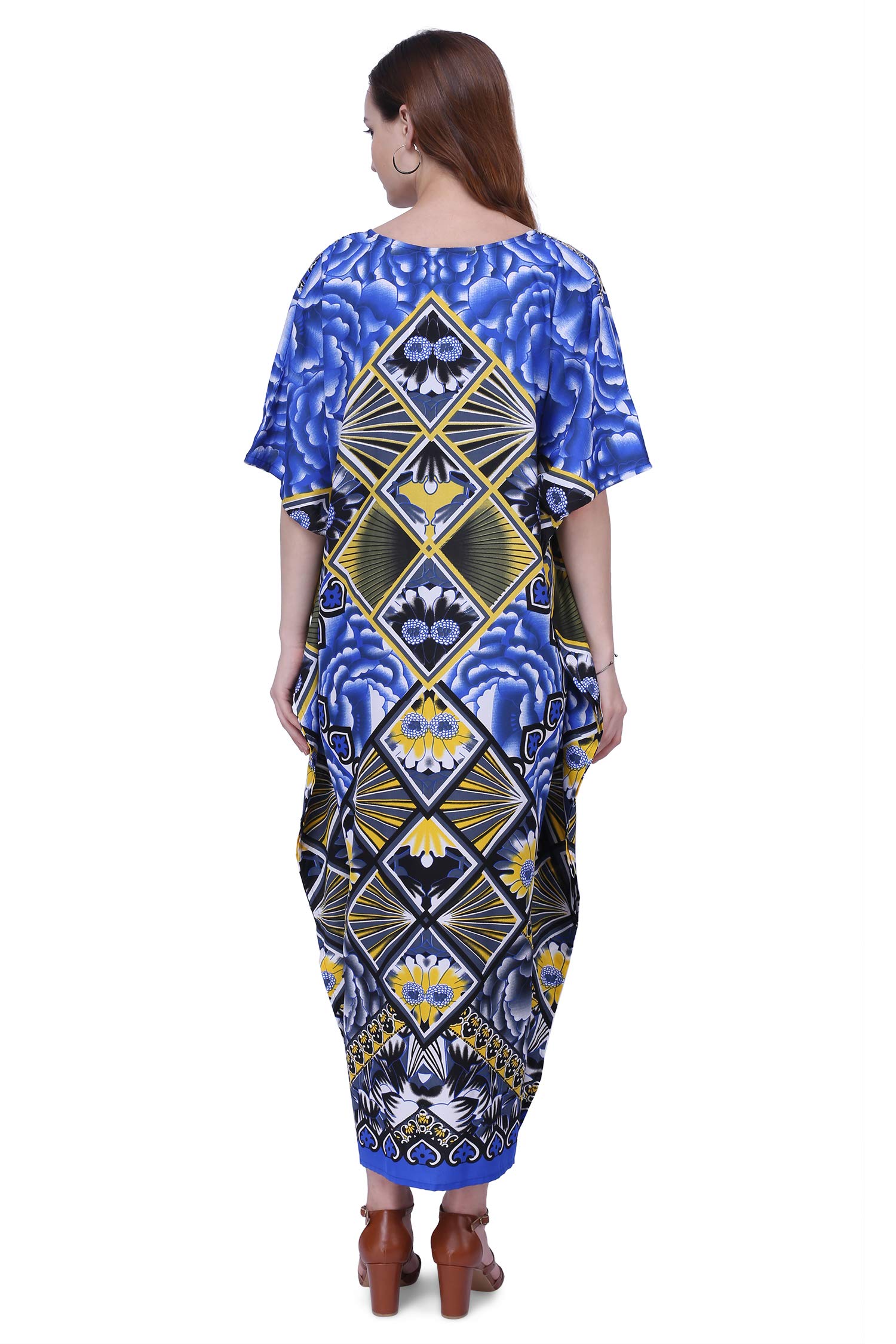 Miss Lavish London Women's Kaftan Tunic Kimono Maxi Dress - Flowy Summer Beach Cover Up Dress for Women Plus Size 0X-5X | Boho Chic Vacation Wear, Poolside Lounge & Resort Outfit
