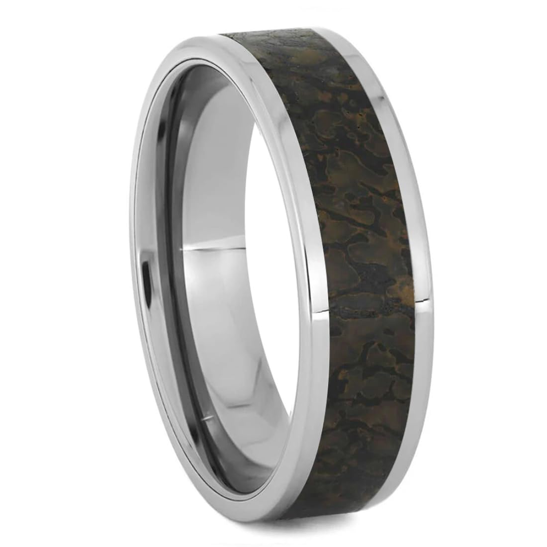 Dinosaur Bone & Titanium Comfort-Fit Wedding Band for Men & Women - 6mm Unisex Ring for Couples, Anniversary & Everyday Wear