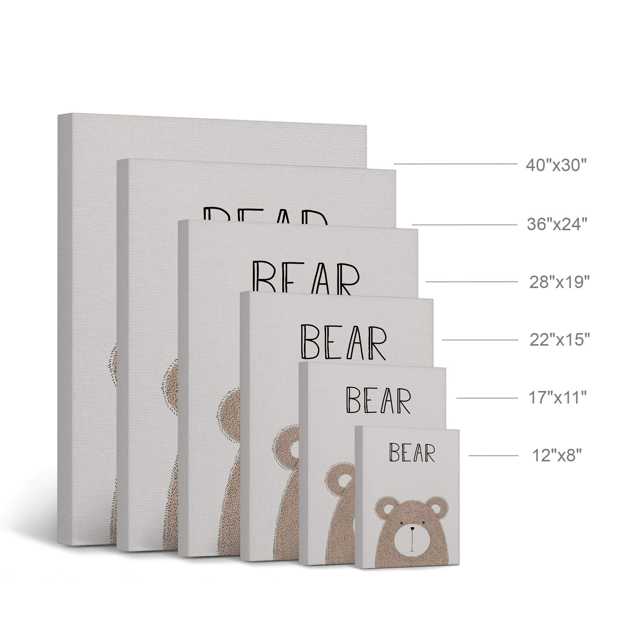 Pretty Bear Painting and Lettering Cream Background Canvas Print - 40x30 Inch Nursery Wall Art for Baby & Kids Room Decor - Made in USA | Perfect for Nursery, Bedroom, Playroom & Gift Giving