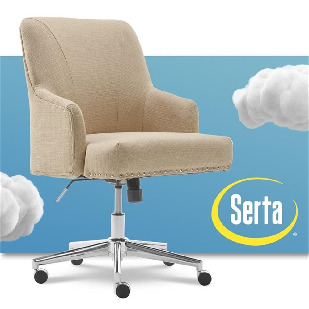 2-Piece Upholstered Linen Office Chair Set in Stoneware Beige - Ergonomic Home Office Chairs with Comfortable Cushioning for Workspace & Study Room