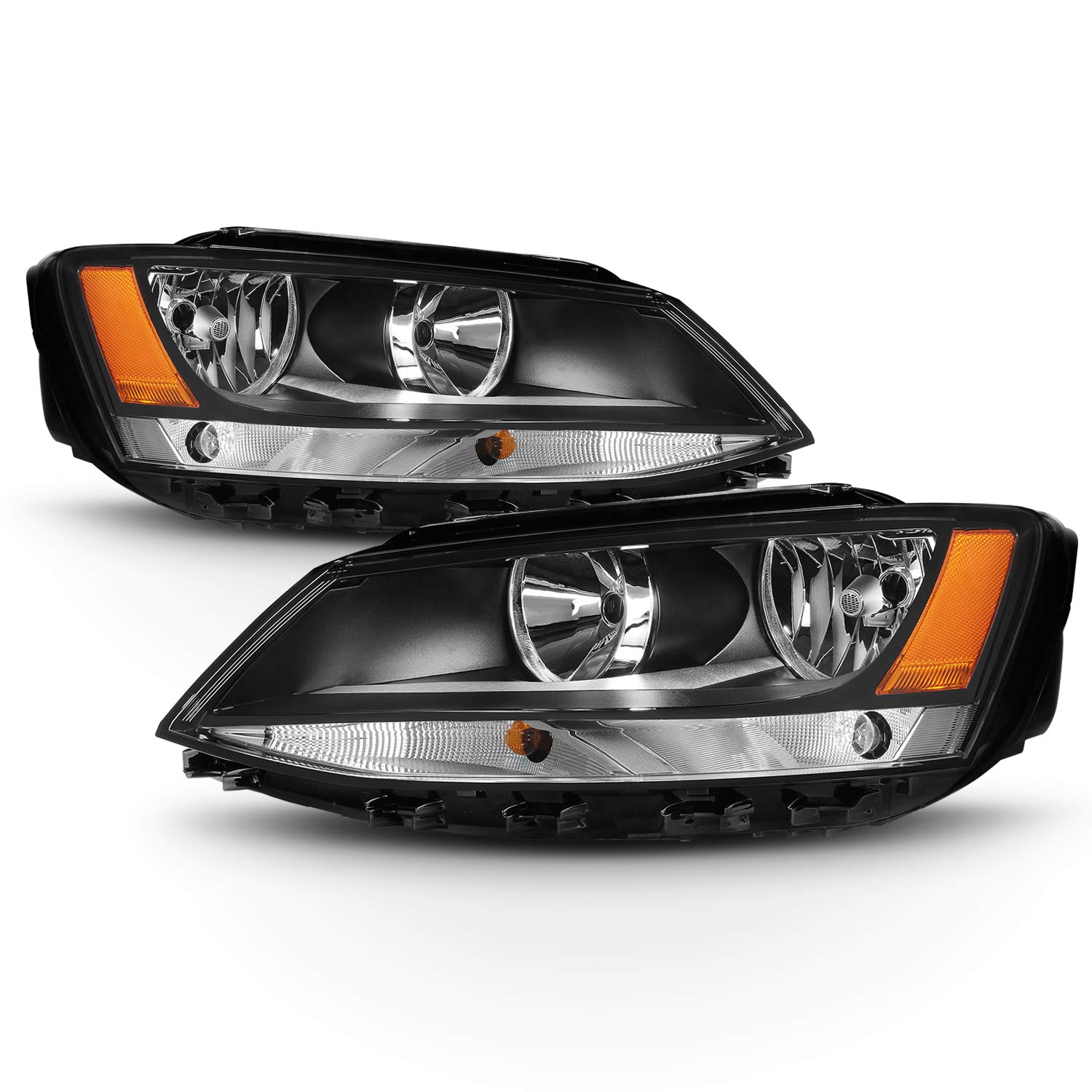 AKKON Direct Replacement Black Bezel Headlights for 2011-2018 VW Jetta - Left & Right Pair - Perfect for Night Driving & Car Upgrades
