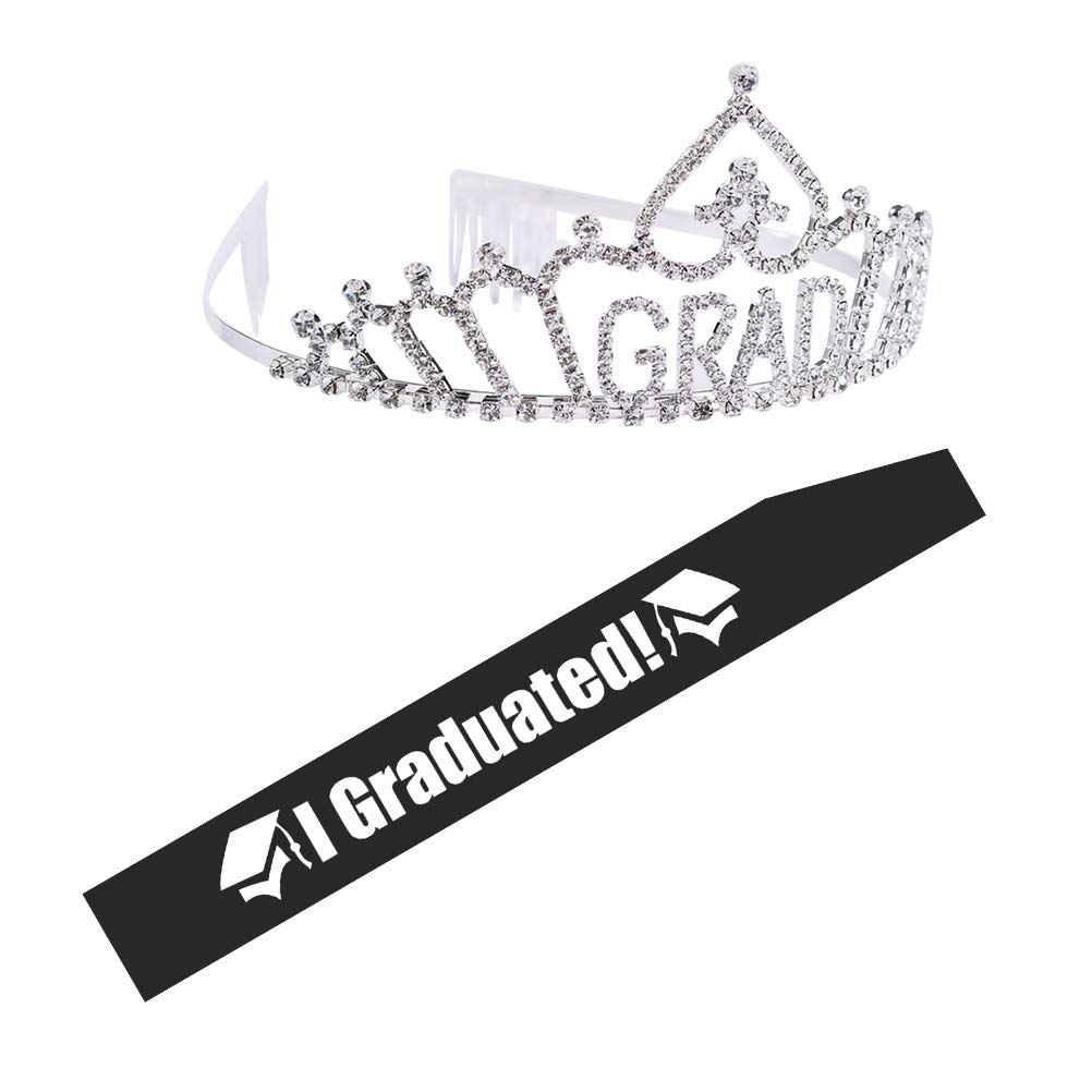 Amosfun Graduated Sash Decorative Alloy Grad Crown - Perfect for Graduation Party, Dancing Party, Prom, School Ceremony & Photo Props