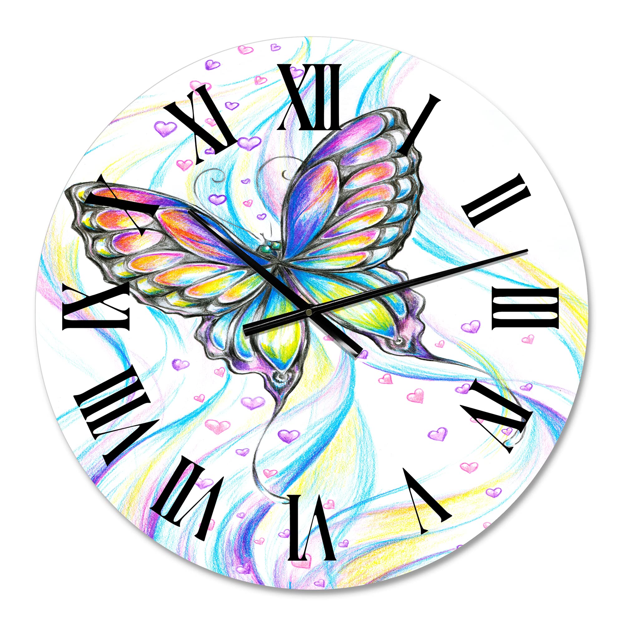DesignQ Iridescent Butterfly Large Wall Clock - Traditional Decorative Clock for Living Room, Bedroom & Office - Perfect Home Decor Gift for Nature Lovers