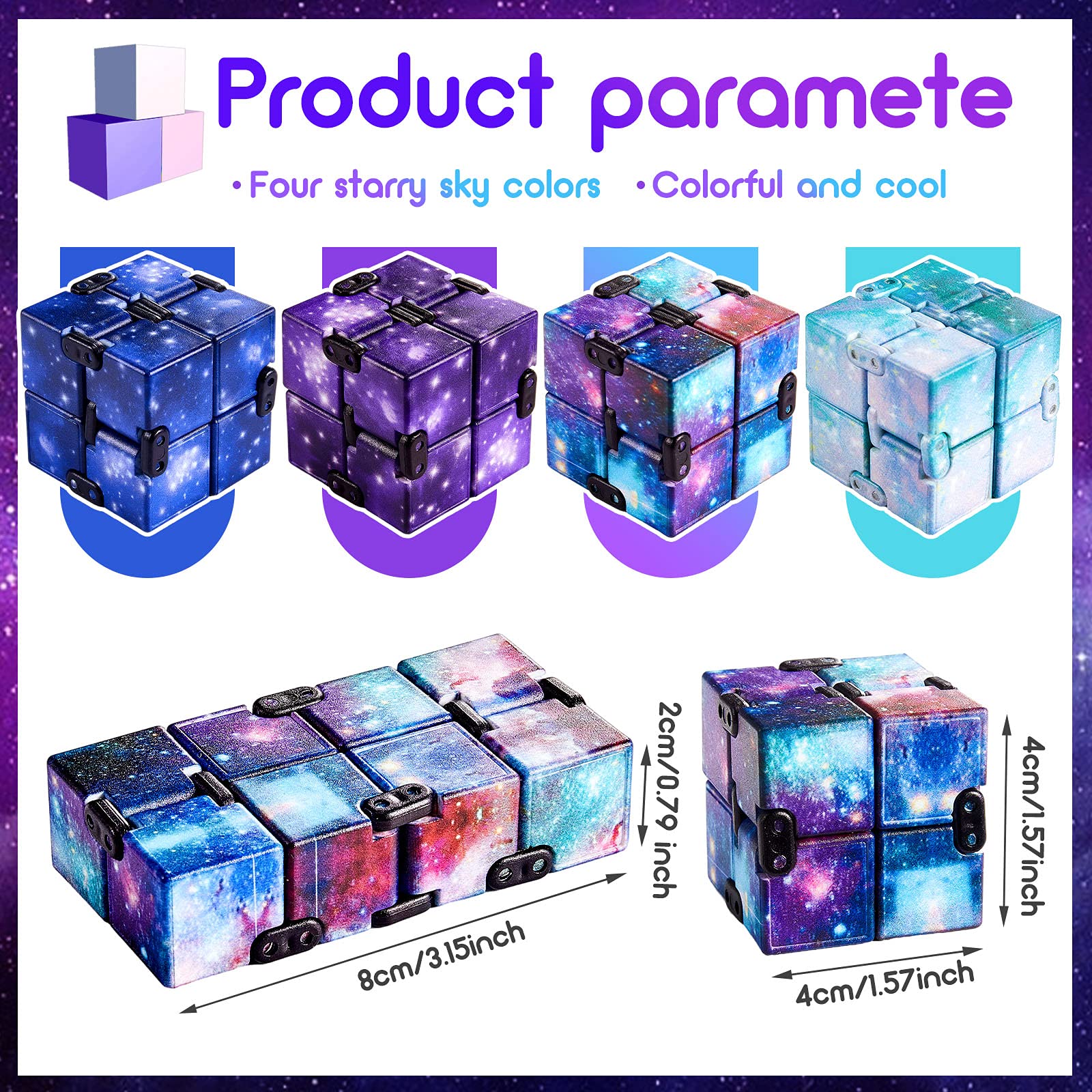 Sensory Stress Relief Cube Toy for Adults & Kids - Magic Anxiety Relief Fidget Toy, Handheld Sensory Cube for Stress & Anxiety Relief (Starry Style) - Perfect for Office, School, Travel & Christmas Party Favors