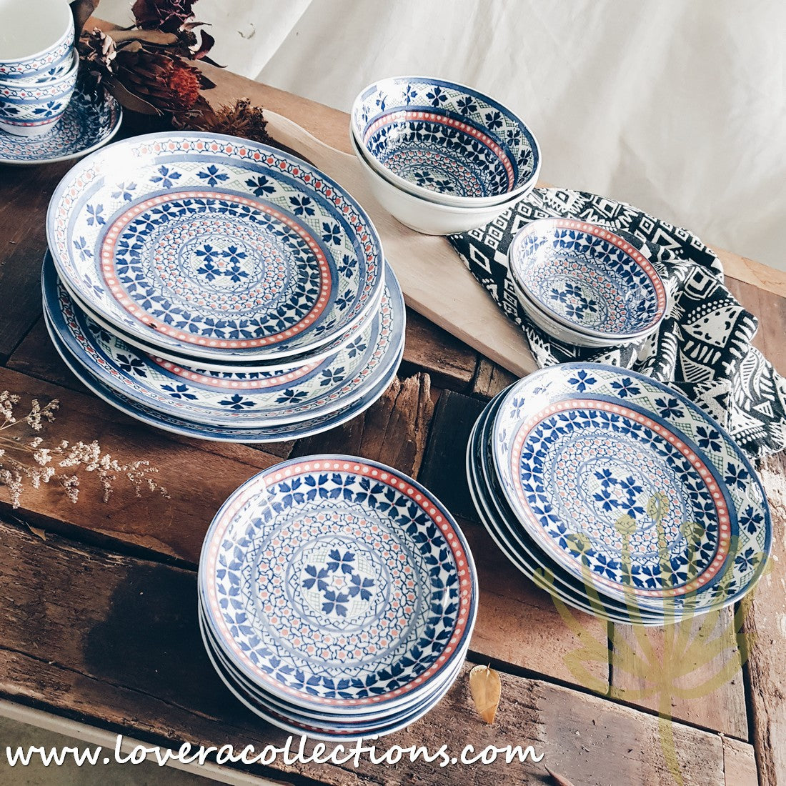Awasaka Japan Blue Four Leaves Tea & Dinnerware Set - Premium Japanese Ceramic Tableware for Tea & Dining - Perfect for Home, Restaurants & Gifts