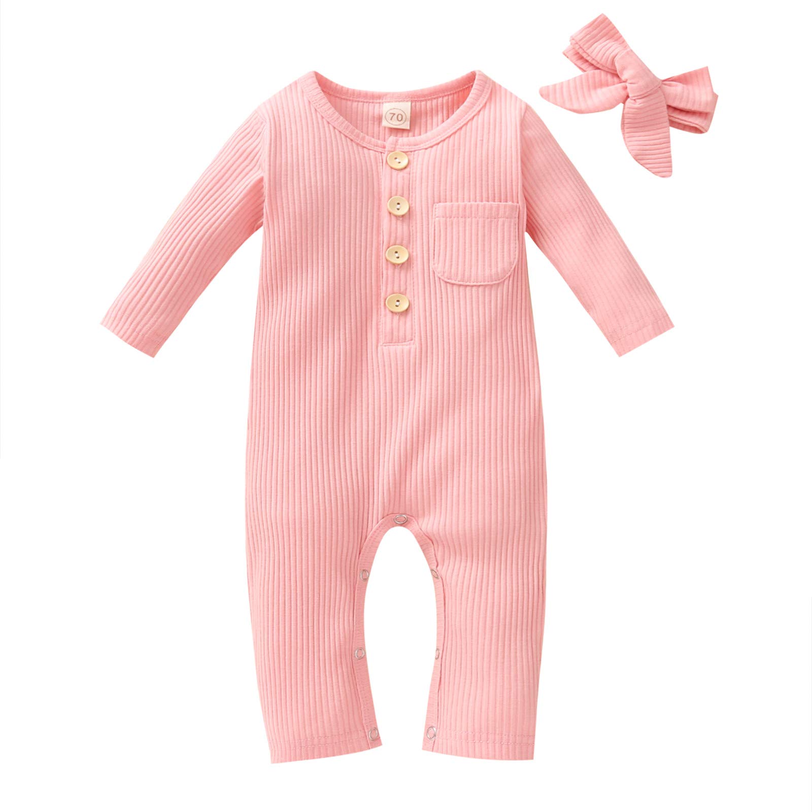 Baby Girls' Long Sleeve Romper & Jumpsuit Set with Headband - Soft Cotton Bodysuit with Snap Buttons for Infants 0-24 Months | Perfect for Playdates, Photoshoots & Everyday Wear