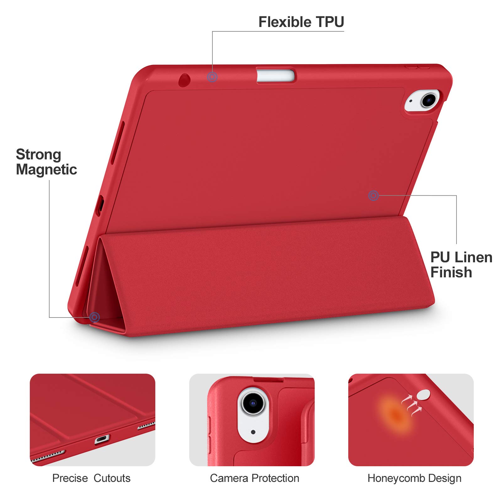 Akkerds iPad Air 6th/5th/4th Generation Case (2024/2022/2020) - 11/10.9 Inch Protective Cover with Pencil Holder & Auto Sleep/Wake | Perfect for Work, School & Travel - Red
