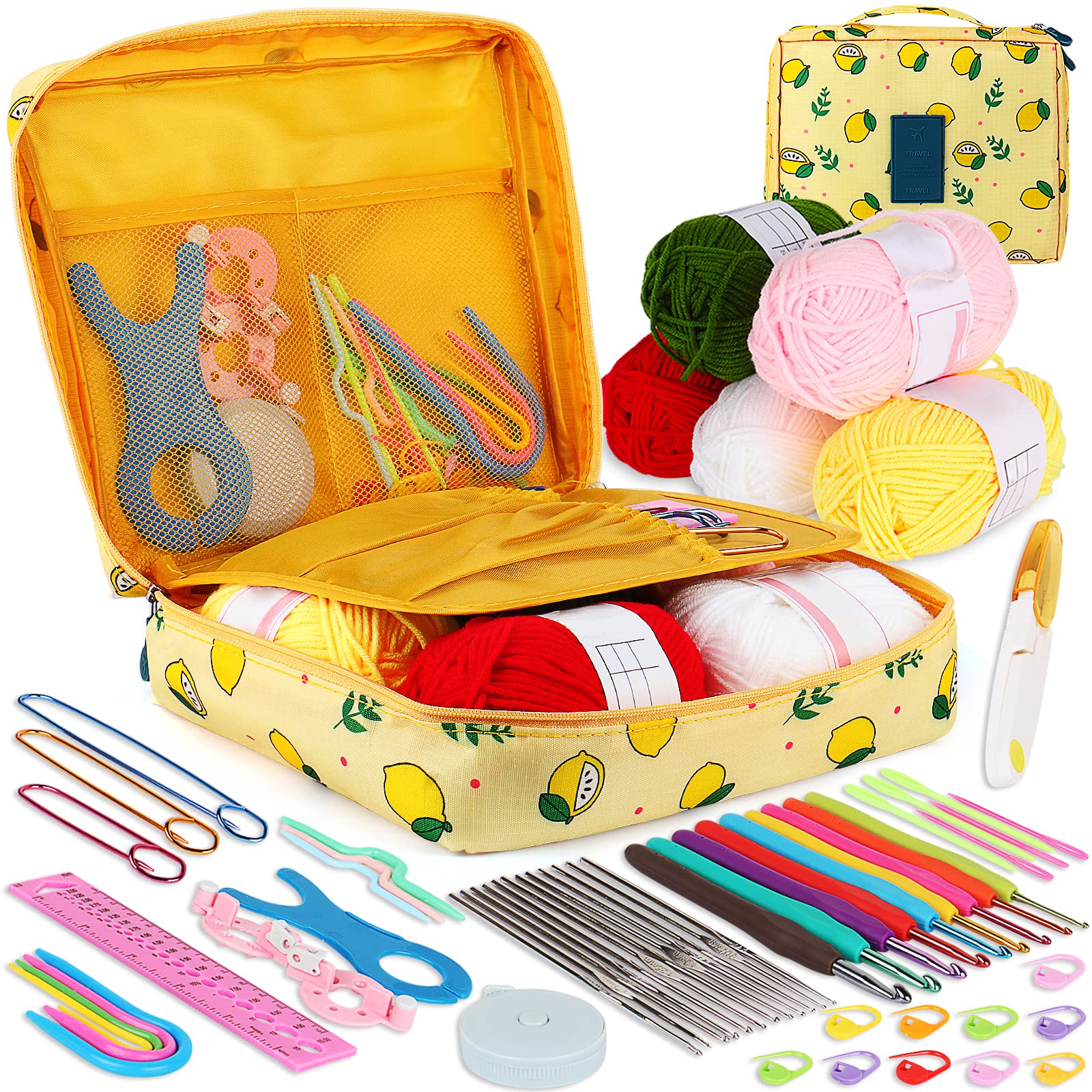 Coopay 58-Piece Complete Crochet Kit for Beginners - Includes Soft Grip Crochet Hooks, Steel Needles, Acrylic Yarn Balls & Knitting Accessories | Perfect for DIY Crafts, Scarf Making & Home Decor Projects