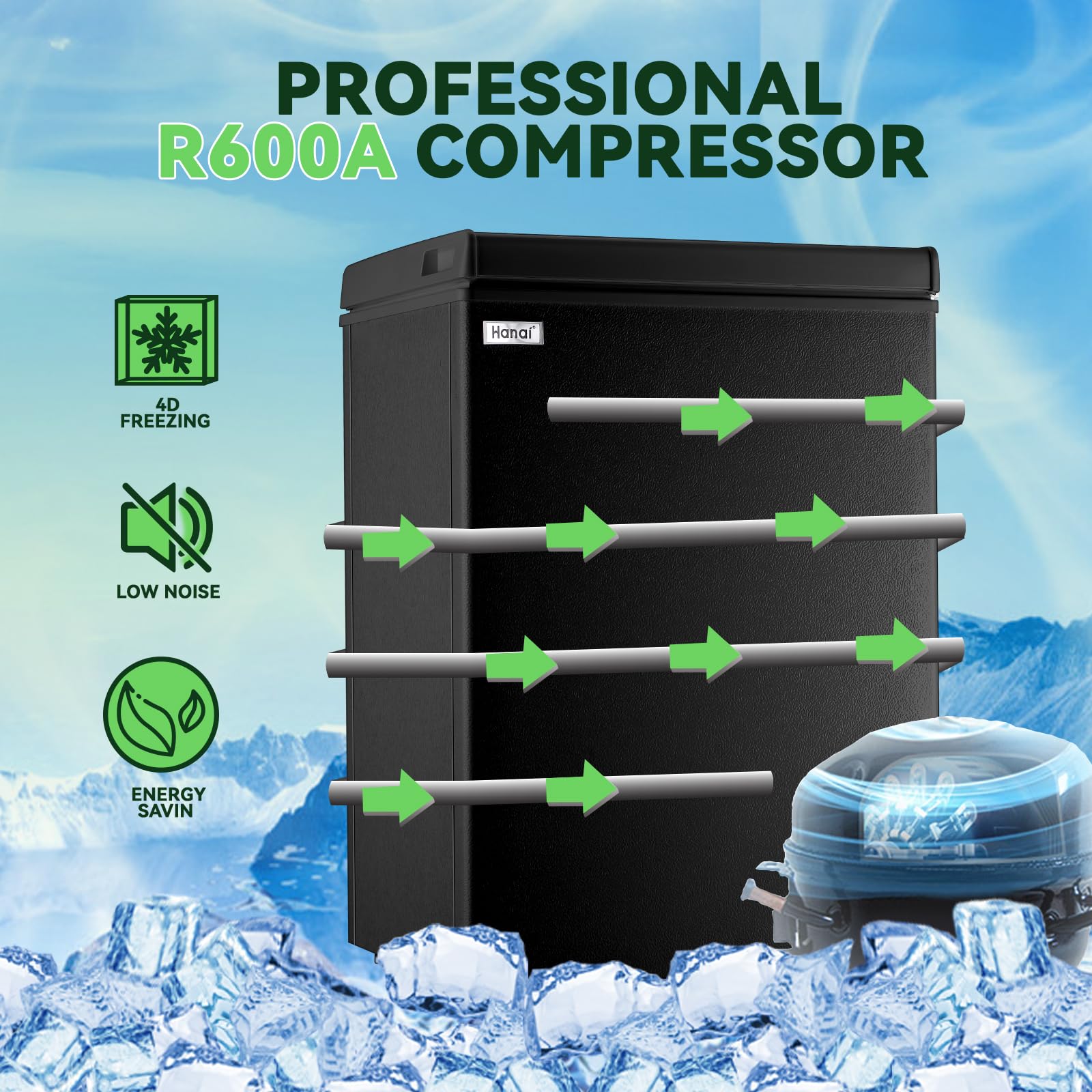3.5 Cu.Ft Black Chest Freezer - Compact Deep Freezer with Adjustable Thermostat & Removable Basket - Perfect for Garage, Basement, Apartment, Kitchen & Small Business Use