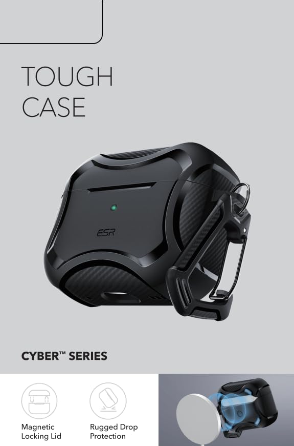 ESR Cyber Series AirPods 3 Case (2021) - MagSafe Compatible, Magnetic Lid & Shockproof Protection - Perfect for Gym, Travel & Everyday Use - Black