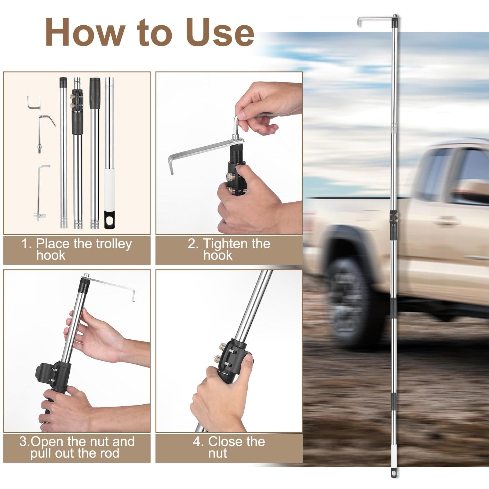 Telescoping Truck Bed Tool - Magnetic Cargo Grabber & Hook for Effortless Item Retrieval | Pickup Truck Bed Retriever | Perfect for Reaching Items in Deep Truck Beds or Tight Spaces