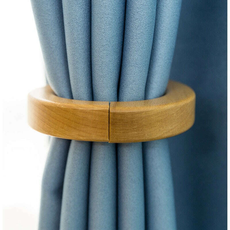 Wooden Magnetic Curtain Tiebacks - Round Wood Rings for Drapes & Curtains - Perfect for Living Room, Bedroom, and Home Decor