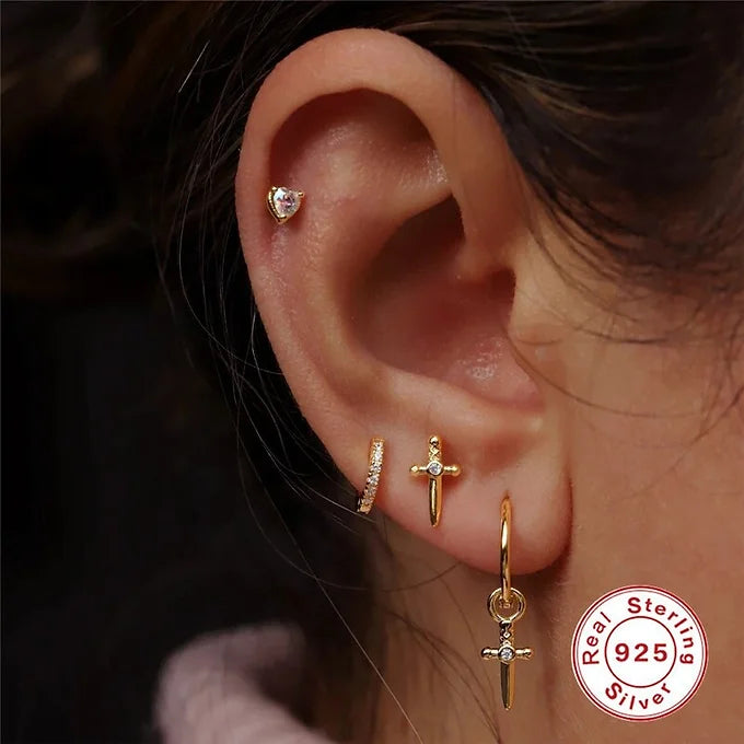 Sterling Silver Flower Cartilage Earrings - Dainty Bar Conch Studs for Women | Perfect for Everyday Wear, Gifts & Special Occasions | HC039