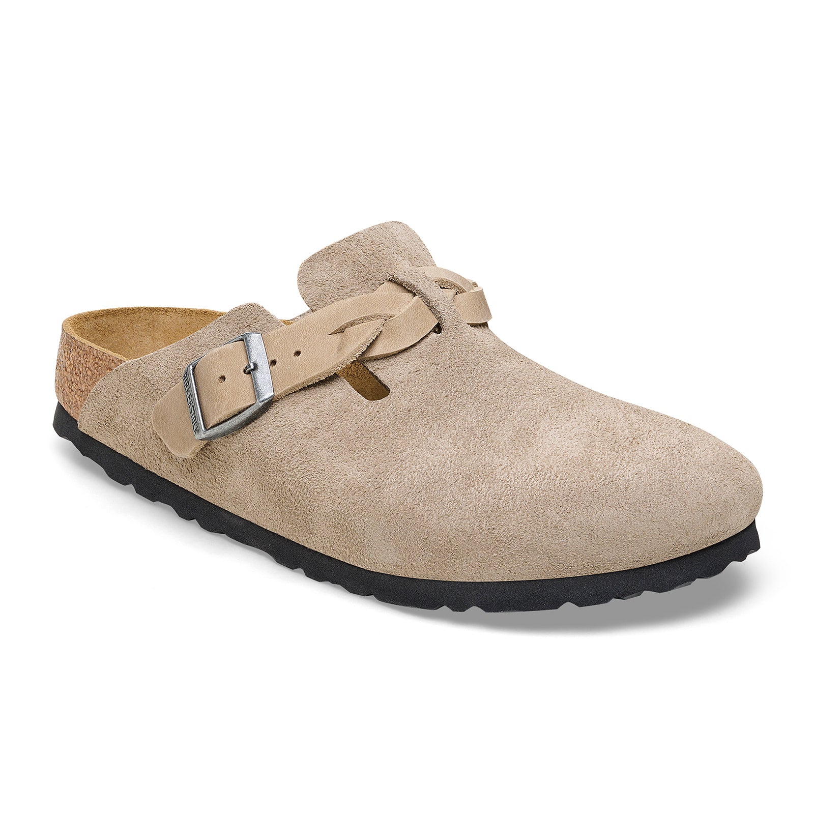 Birkenstock Boston Braid Narrow Clog for Women - Taupe Suede Comfort Shoes | Perfect for Casual Wear, Home & Office