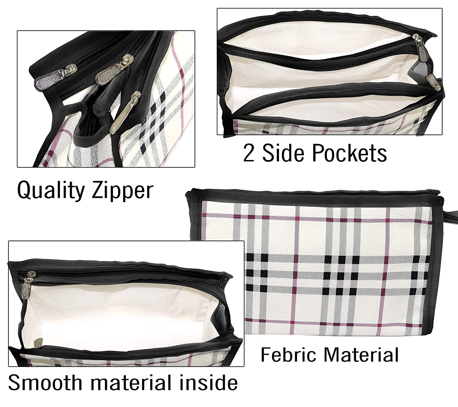 Flywind 3-Piece Cosmetic Bag Set - Waterproof Toiletry Organizer & Makeup Pouch for Women & Men | Travel Essentials for Bathroom, Gym, Camping (Black Checkered Pattern)
