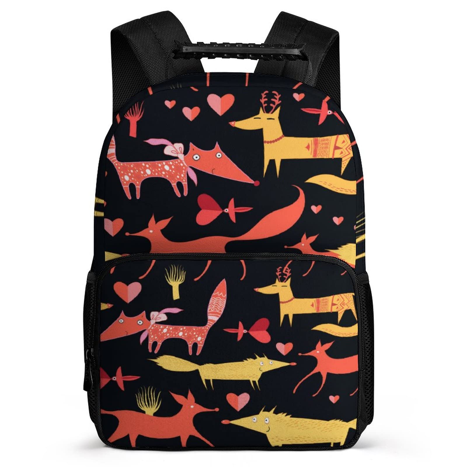Funny Little Foxes Pattern School Backpack for Boys & Girls - Lightweight Felt Fabric Middle College Laptop Bag with Book/Bottle/Pencil Box Storage - Perfect for School, Travel & Daily Use