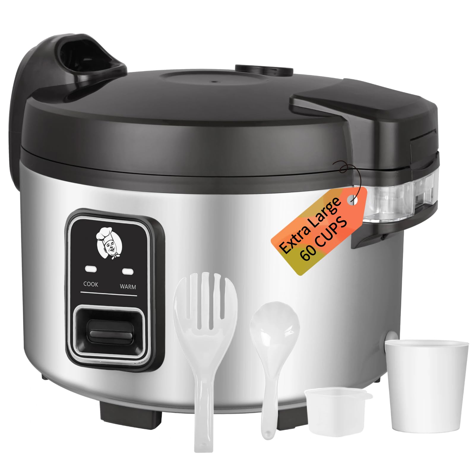 13L Commercial Rice Cooker & Warmer - 60 Cups Cooked (30 Cups Raw) - 1350W Fast Cooking, Auto Keep Warm - Large Capacity for Restaurants, Catering, Buffets & Events (Black) - Perfect for High Volume Rice Cooking Needs