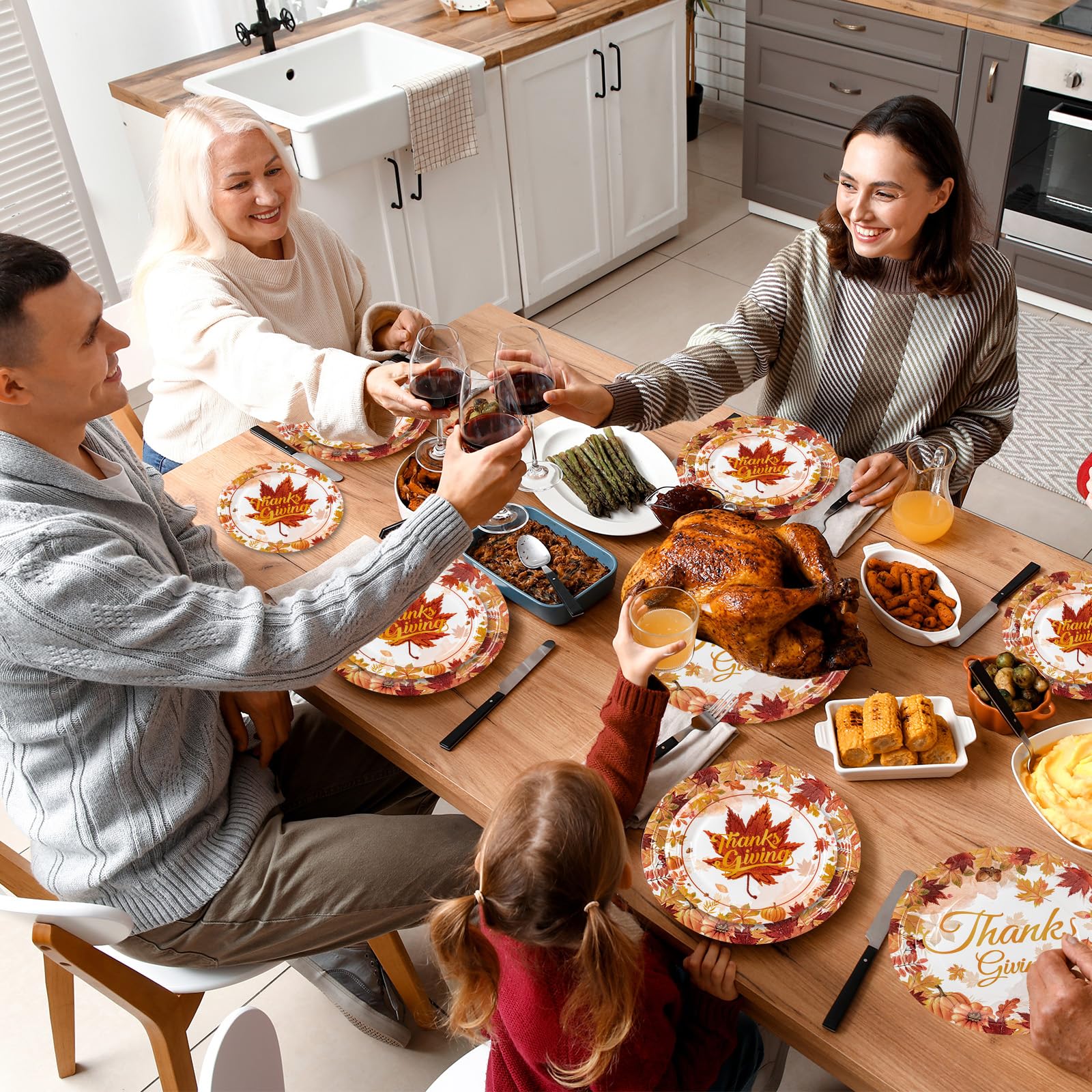48 Pcs Thanksgiving Disposable Paper Plates Set - Fall Pumpkin & Maple Leaf Design Round Party Dinnerware for Autumn Thanksgiving Day, Halloween, Harvest Festival Decorations | Perfect for Holiday Gatherings, Family Dinners & Seasonal Table Settings