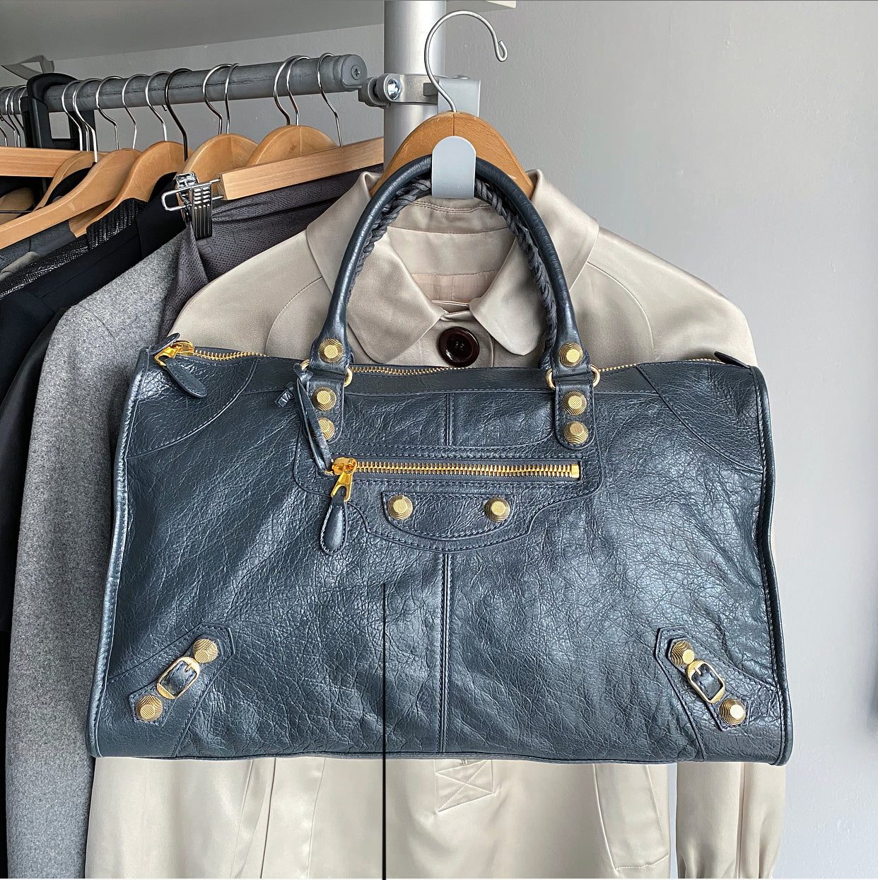 Balenciaga Dark Grey Work Bag with Giant 21 Hardware - Stylish Designer Tote for Women, Perfect for Office, Travel & Everyday Use