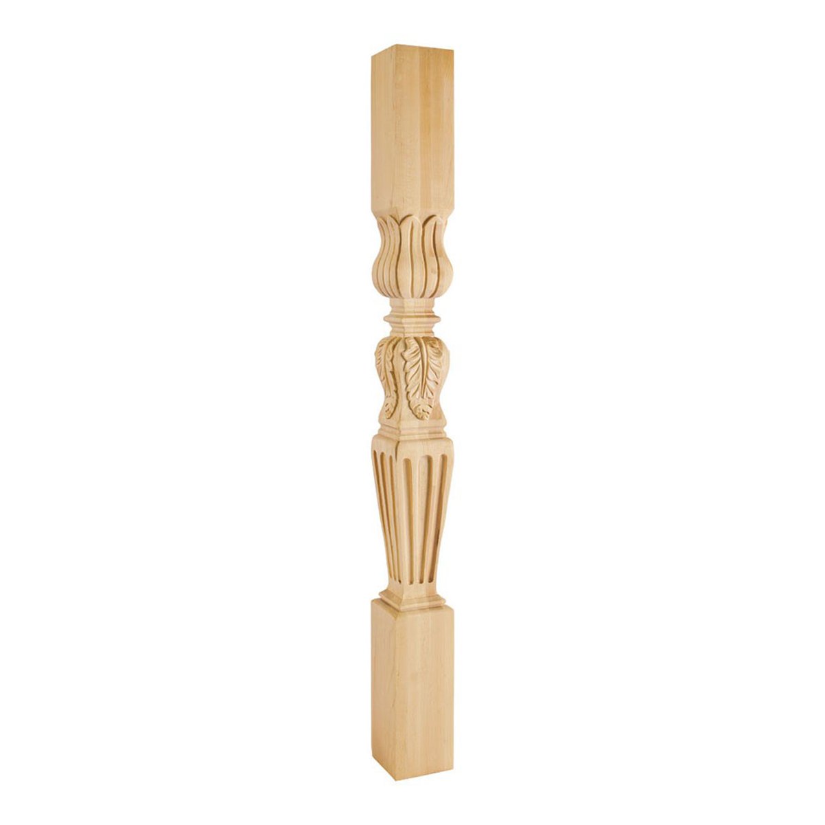Hardware Resources 3.75 x 3.75 x 42 Inch Cherry Wood Acanthus Fluted Post - Decorative Column for Porch, Pergola, and Staircase Railings