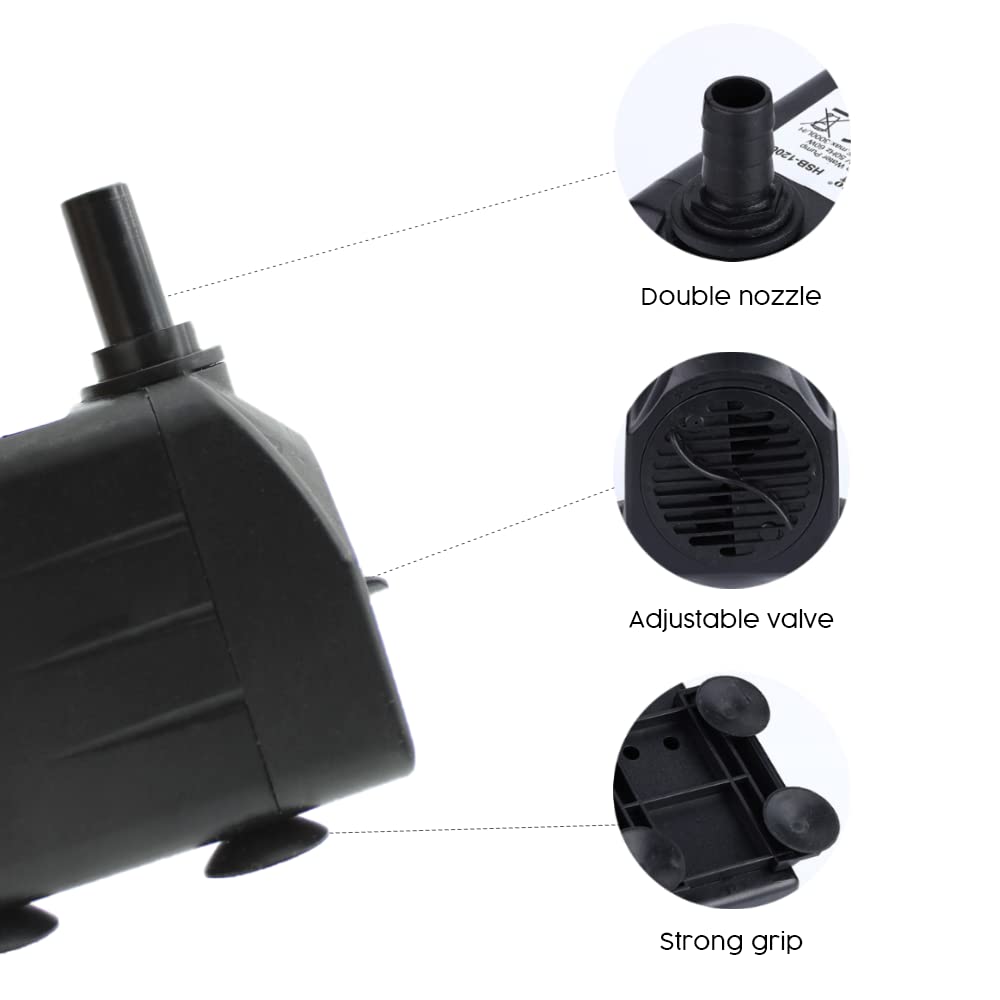 Energy Efficient 10W Aquarium Water Pump for Fish Tank, Pond, or Fountain - Adjustable Flow Rate for Home, Office, and Outdoor Water Features