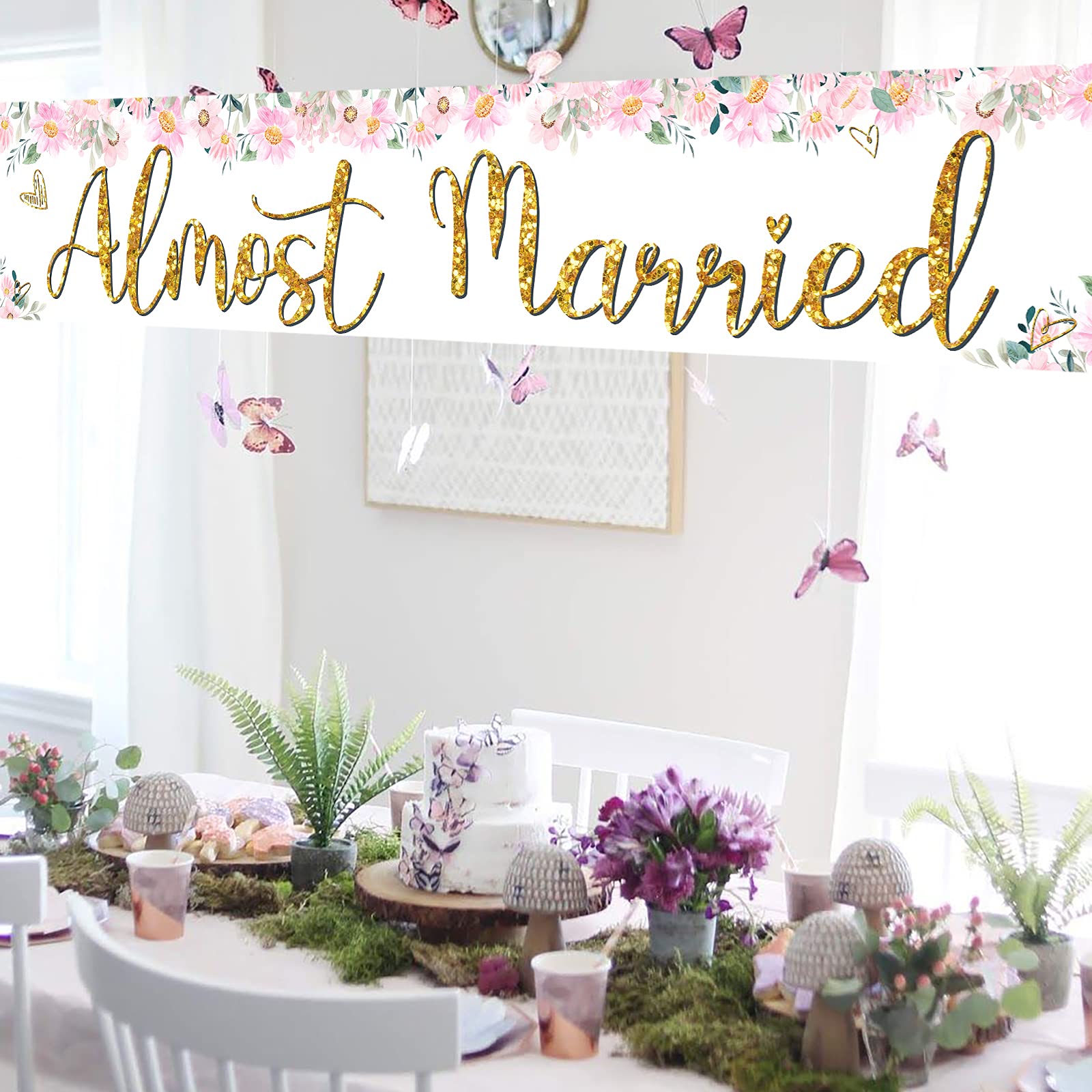 Almost Married Large Banner Sign - 9.8 x 1.6 Ft Wedding Rehearsal Dinner Decor, Engagement Party Sign for Bridal Shower, Bachelorette & Wedding Celebrations - Perfect for Photo Backdrops & Venue Decorations