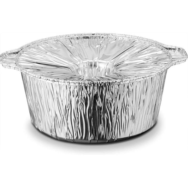 4Qt Aluminum Round Foil Pans with Lids (24-Pack) – Ideal for Thanksgiving, Camping, Baking & Meal Prep – Includes 12 Free Bamboo Sporks for Convenient Serving | Great for Parties, Picnics & Outdoor Cooking