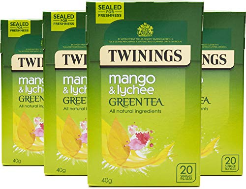 Twinings Mango & Lychee Green Tea Bags - 20 Count (Pack of 4, 80 Total Tea Bags) | Premium Loose Leaf Tea Alternative | Perfect for Iced Tea, Relaxation & Gifts