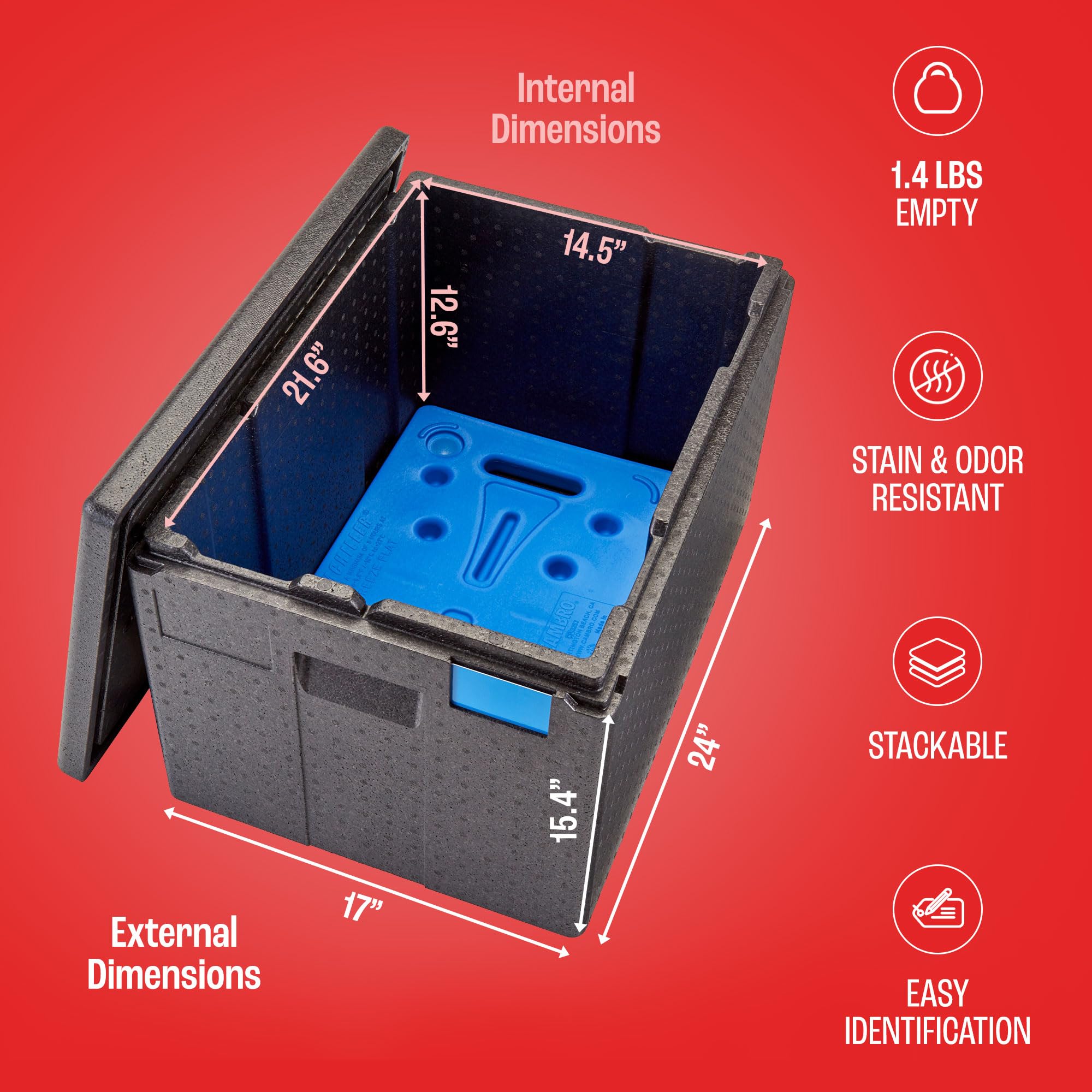 Cambro GoBox 12 Inch Deep Insulated Food Carrier - Lightweight Thermal Hot Box & Food Warmer for Catering, Delivery & Transport - Gray Top Load Hotbox - Perfect for Restaurants, Food Trucks & Outdoor Events